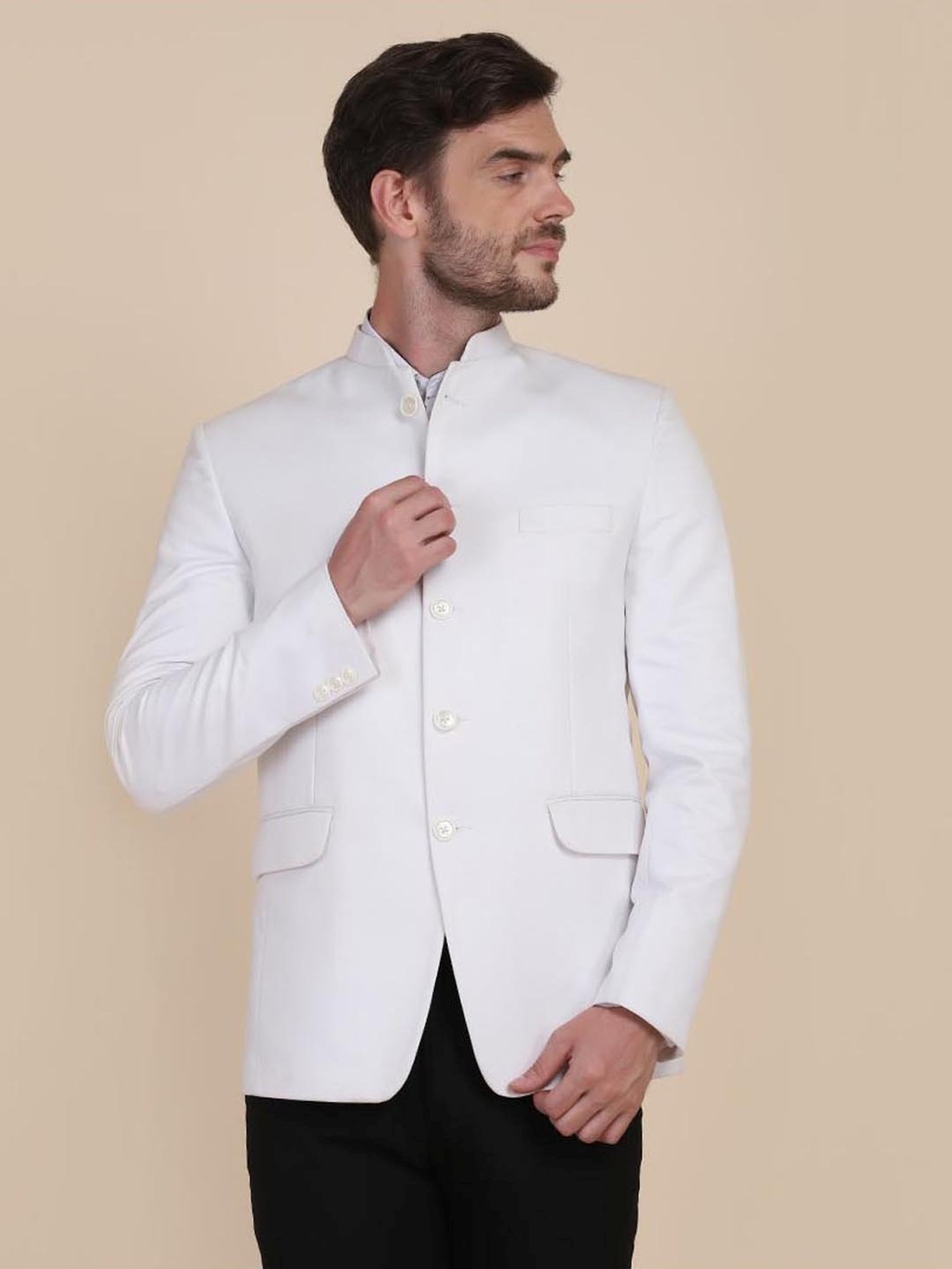 TAHVO White Cotton Slim Fit Blazer