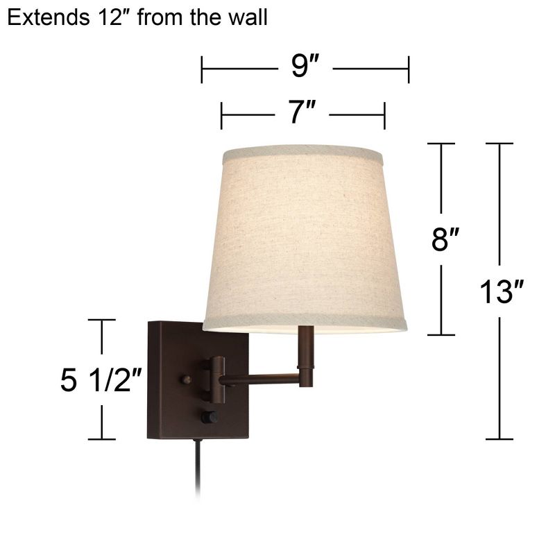 Barnes and Ivy Modern Swing Arm Wall Lamp Antique Brass Plug-In Light Fixture Taupe Fabric Bell Shade Bedroom Living Room Reading