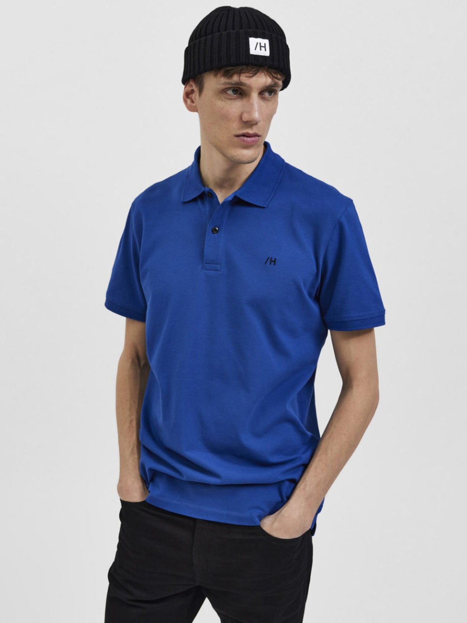 SELECTED HOMME Blue Quartz Cotton Regular Fit Polo T-Shirt