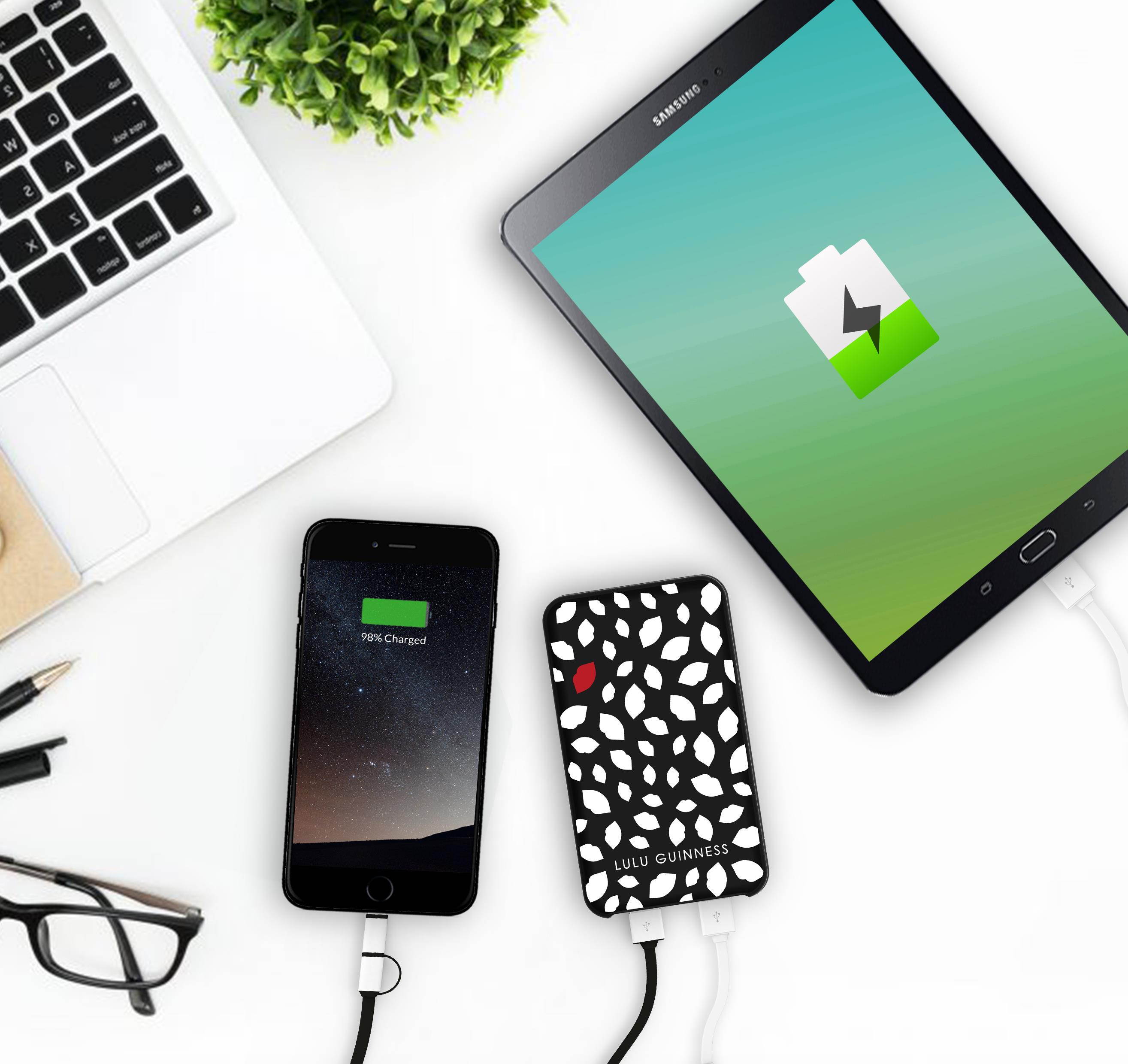 VQ Universal Power Bank 5,000mAh Portable Charger with Dual Power Outputs - Lulu Guinness Scattered Lips