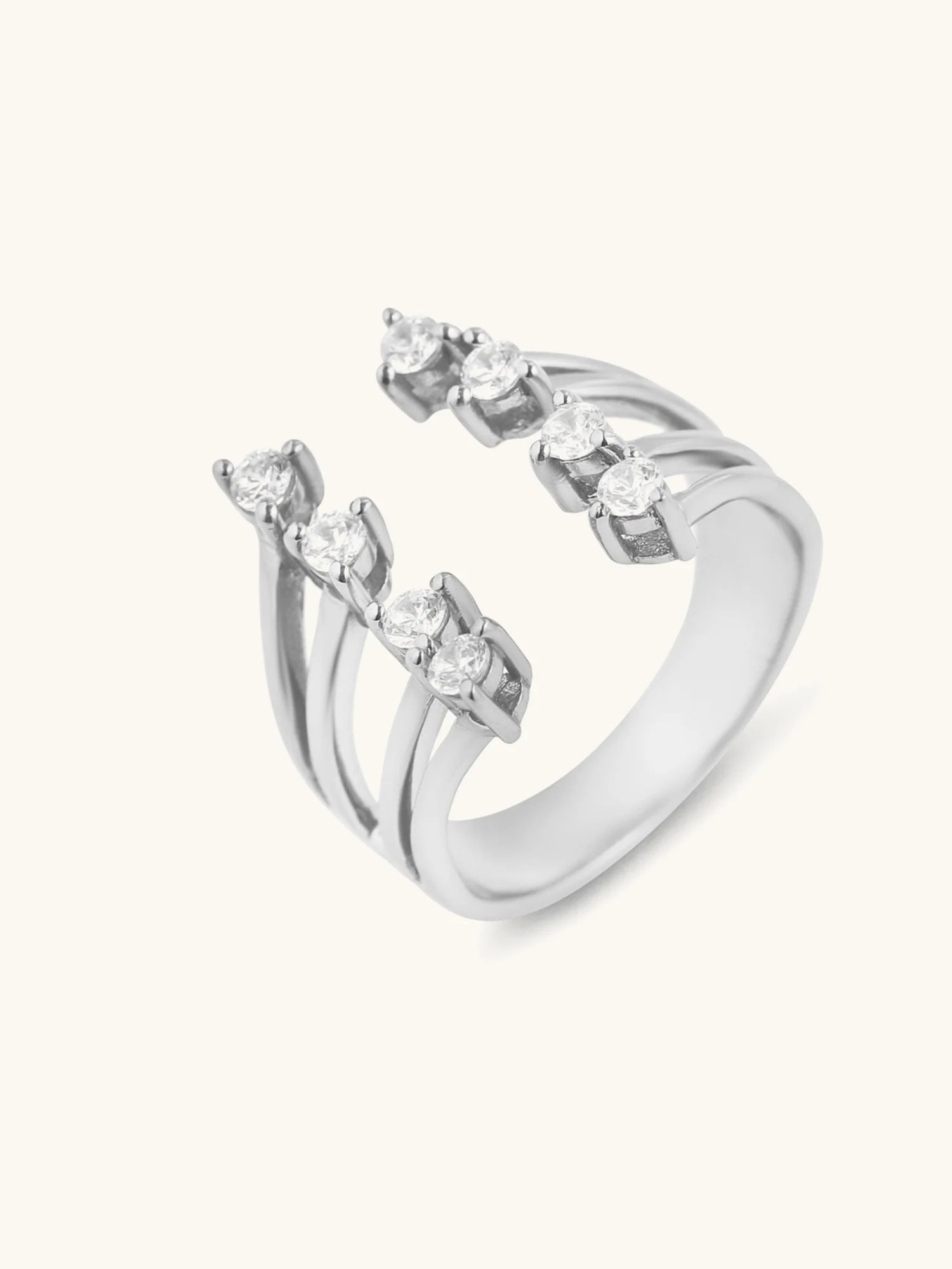 Mabel 92.5 Sterling Silver Rhodium-Plated Open Claw Solitaire Adjustable Ring