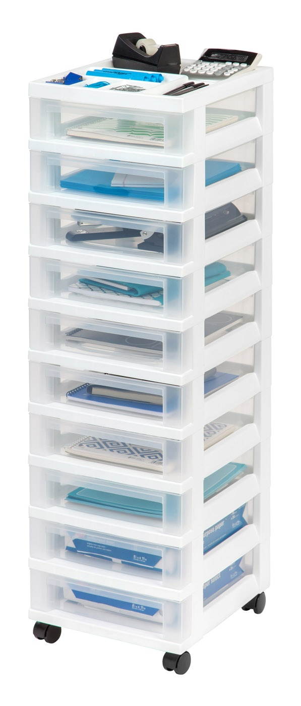 IRIS Medium 10-Drawer Cart with Organizer Top, White
