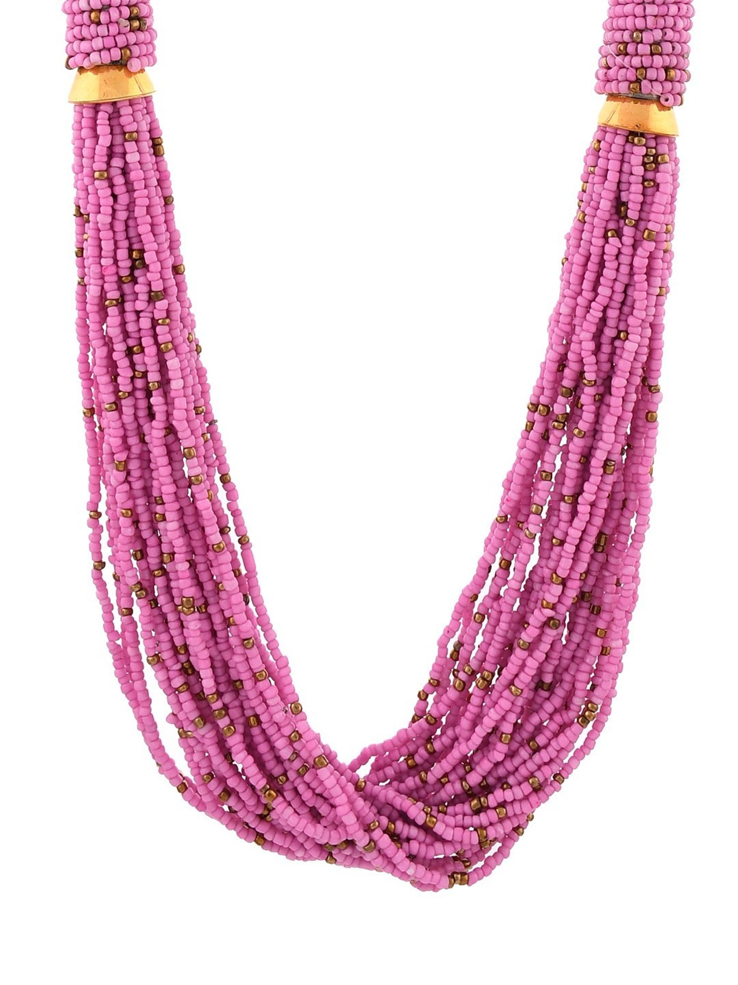Imli Street Pink Golden Long Beaded Handcrafted Necklace