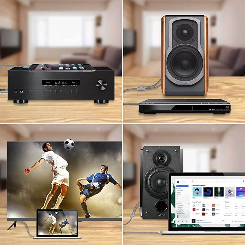 RCA Cable 66ft2M Dual Shielded GoldPlated 35mm Male to 2RCA Male Stereo Audio Adapter Coaxial Cable Nylon Braided AUX RCA Y Cord for Smartphones MP3 Tablets Speakers HDTV Grey