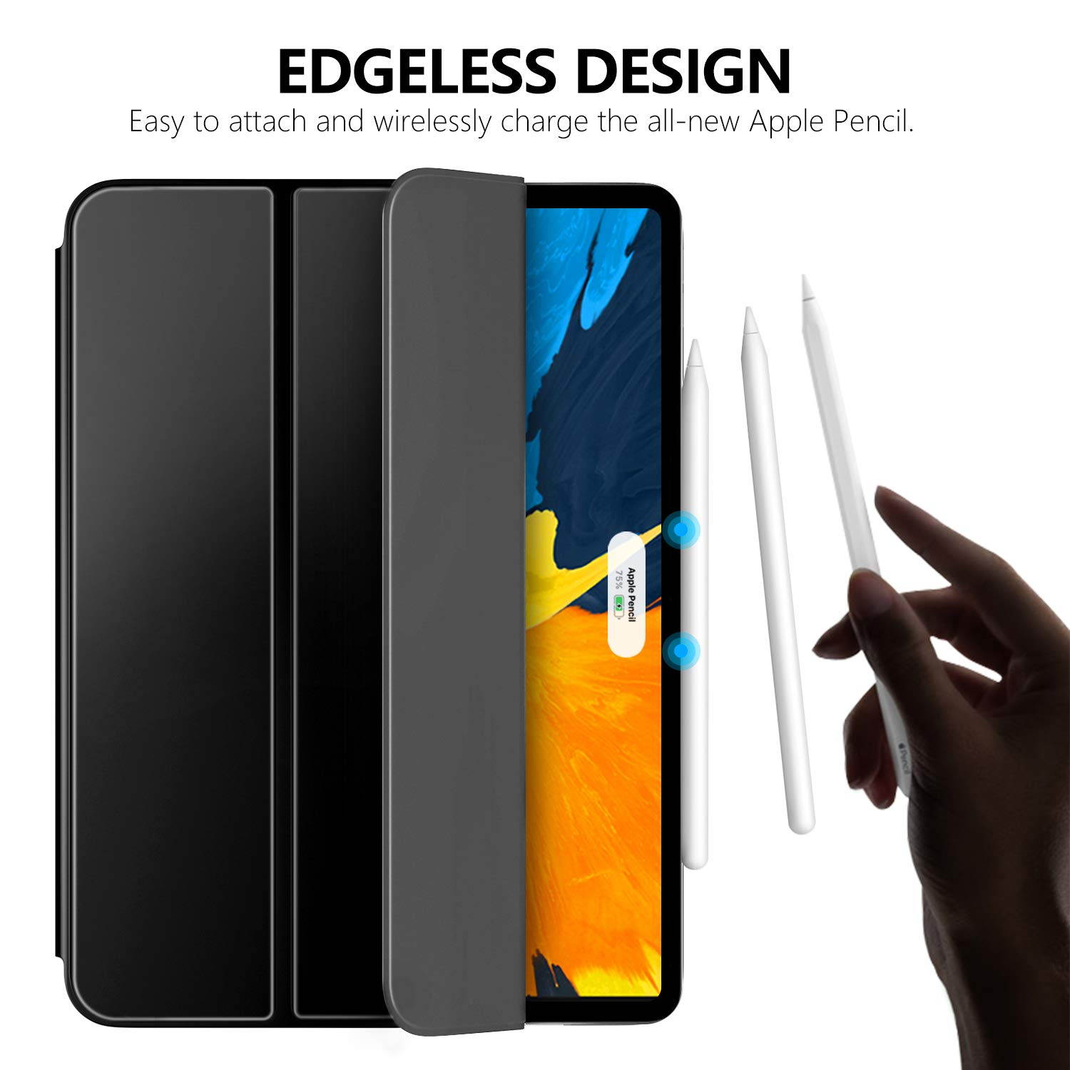 MoKo Magnetic Smart Folio Case Fit iPad Pro 11 Case 2018 - [Support Apple Pencil Magnetically Attach Charge/Pair] Slim Lightweight Shell Stand Cover, Auto Wake/Sleep for iPad Pro 11 Inch - Black