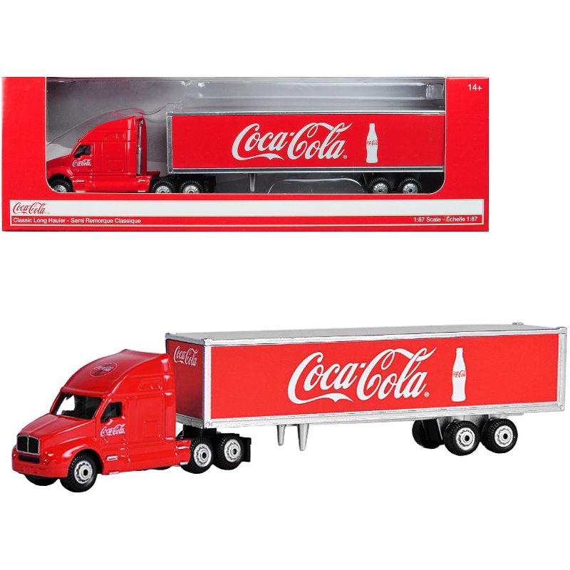 Classic Long Hauler Tractor Trailer "Coca-Cola" Red 1/87 (HO) Scale Diecast Model by Motorcity Classics