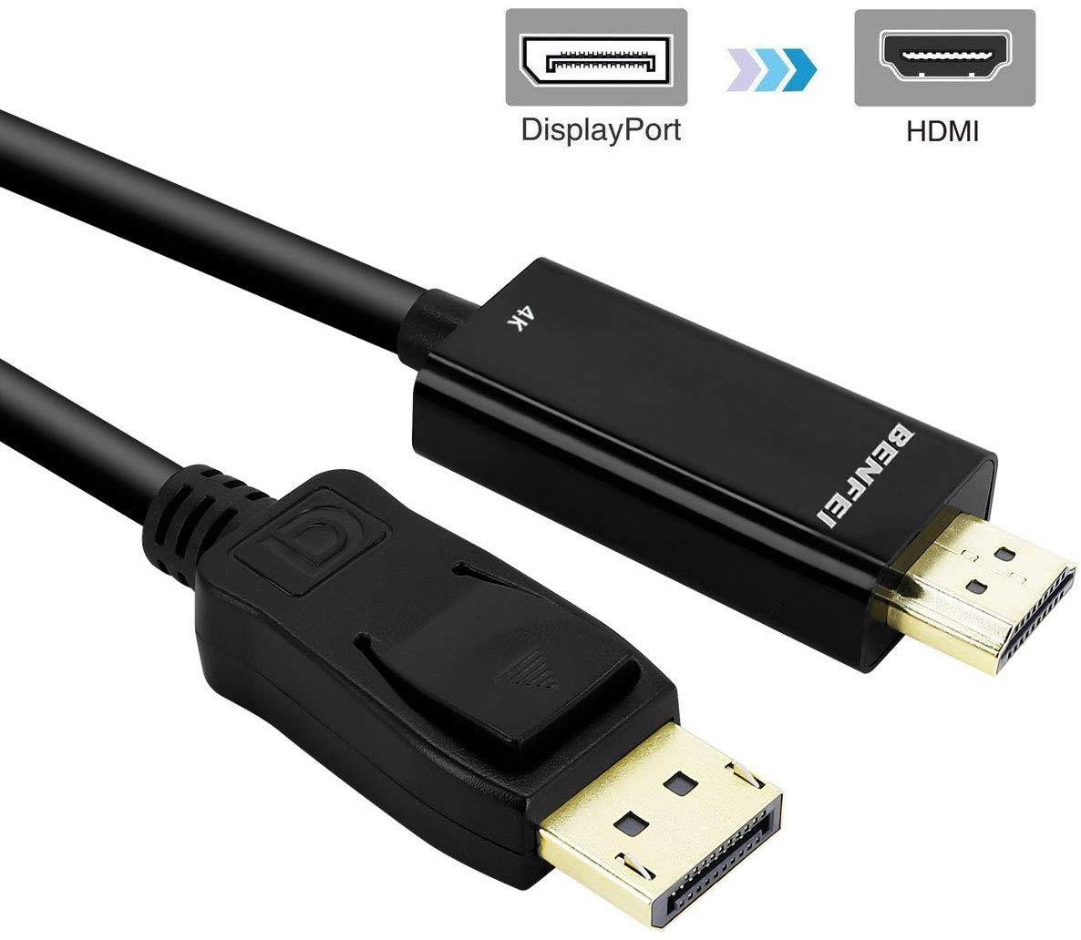 Displayport to HDMI, Benfei 4K DP to HDMI 6 Feet Cable Gold-Plated Cord Compatible for Lenovo, Dell, HP, ASUS