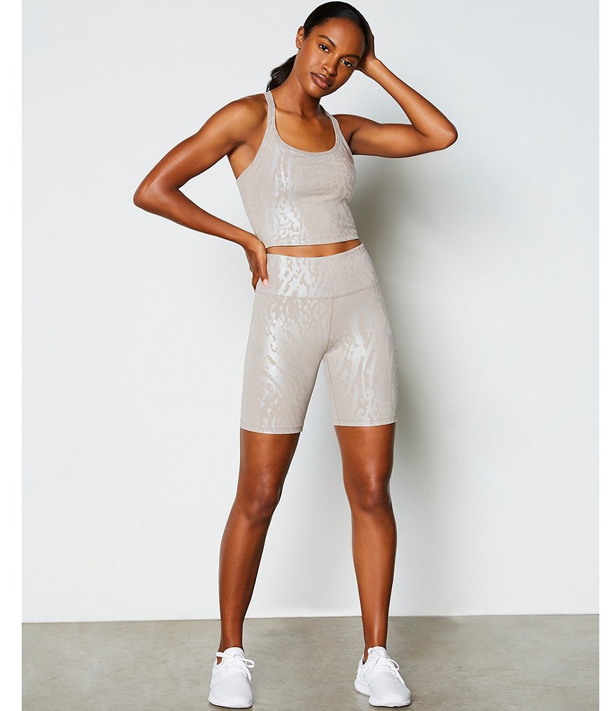 Calvin Klein Performance Jersey Foil Print Bulit-in-Bra Coordinating Crop Top