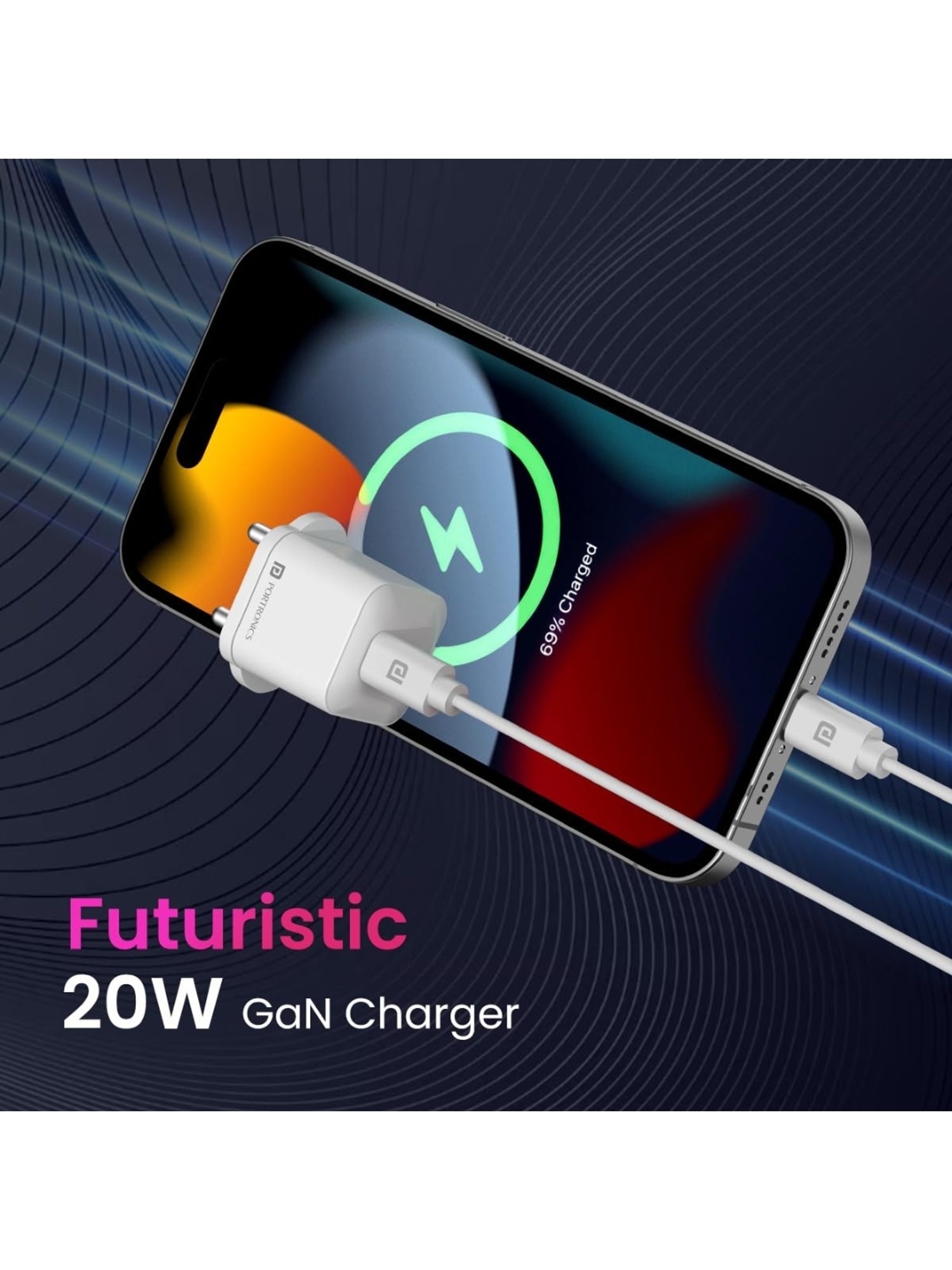 Portronics Adapto 20 Lite Smallest 20W GaN Wall Charger with Type C PD (White)