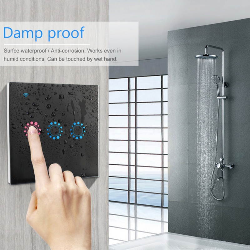 Smart Switch 3 Gang WiFi Light Switches in Tempered Glass Touch Panel by Tuya/Smart Life APP Compatibles with Alexa, Google Home and IFTTT,No Hub Required (Black)