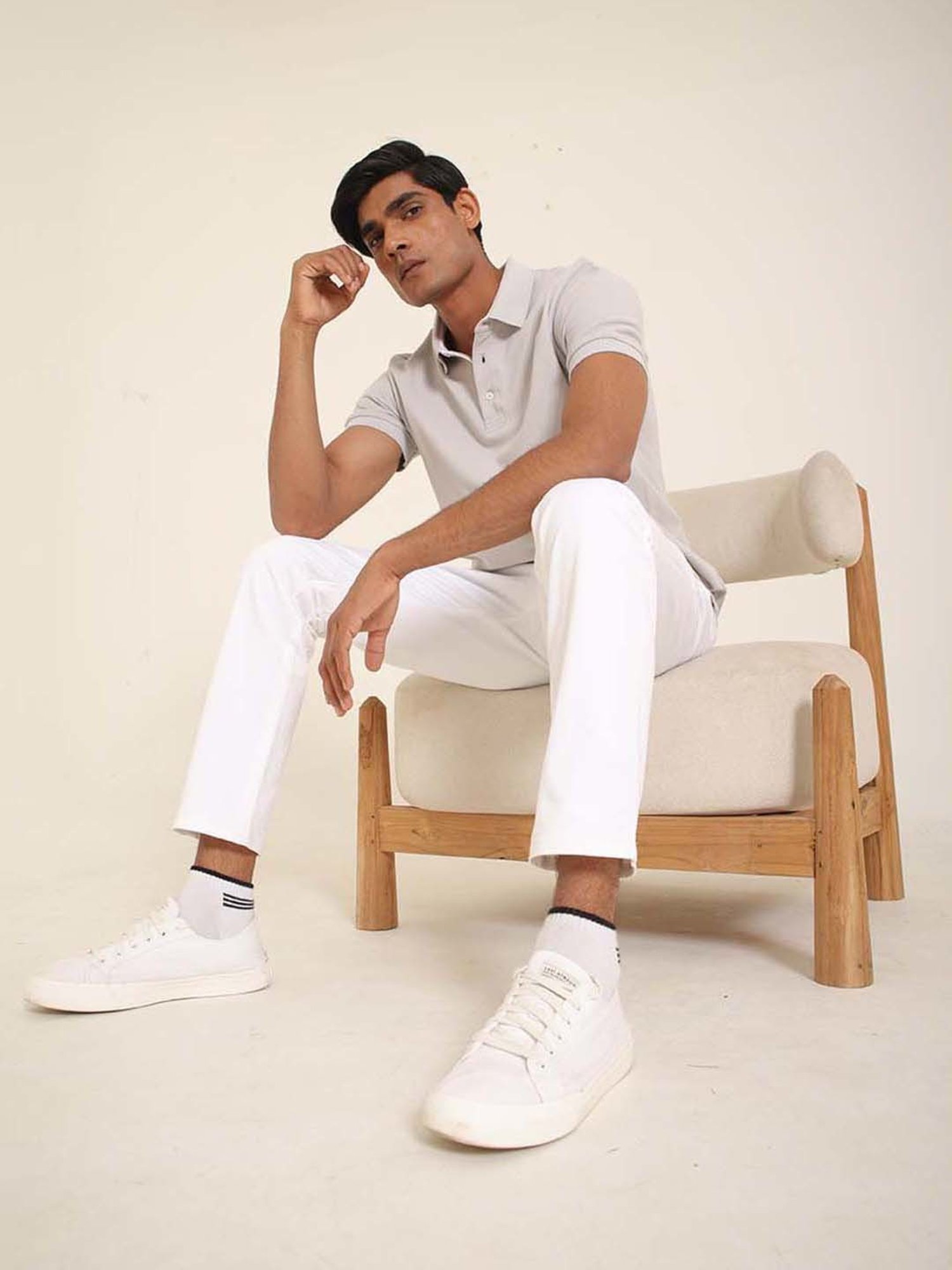 SUBTRACT Light Grey Regular Fit Cotton Polo T-Shirt