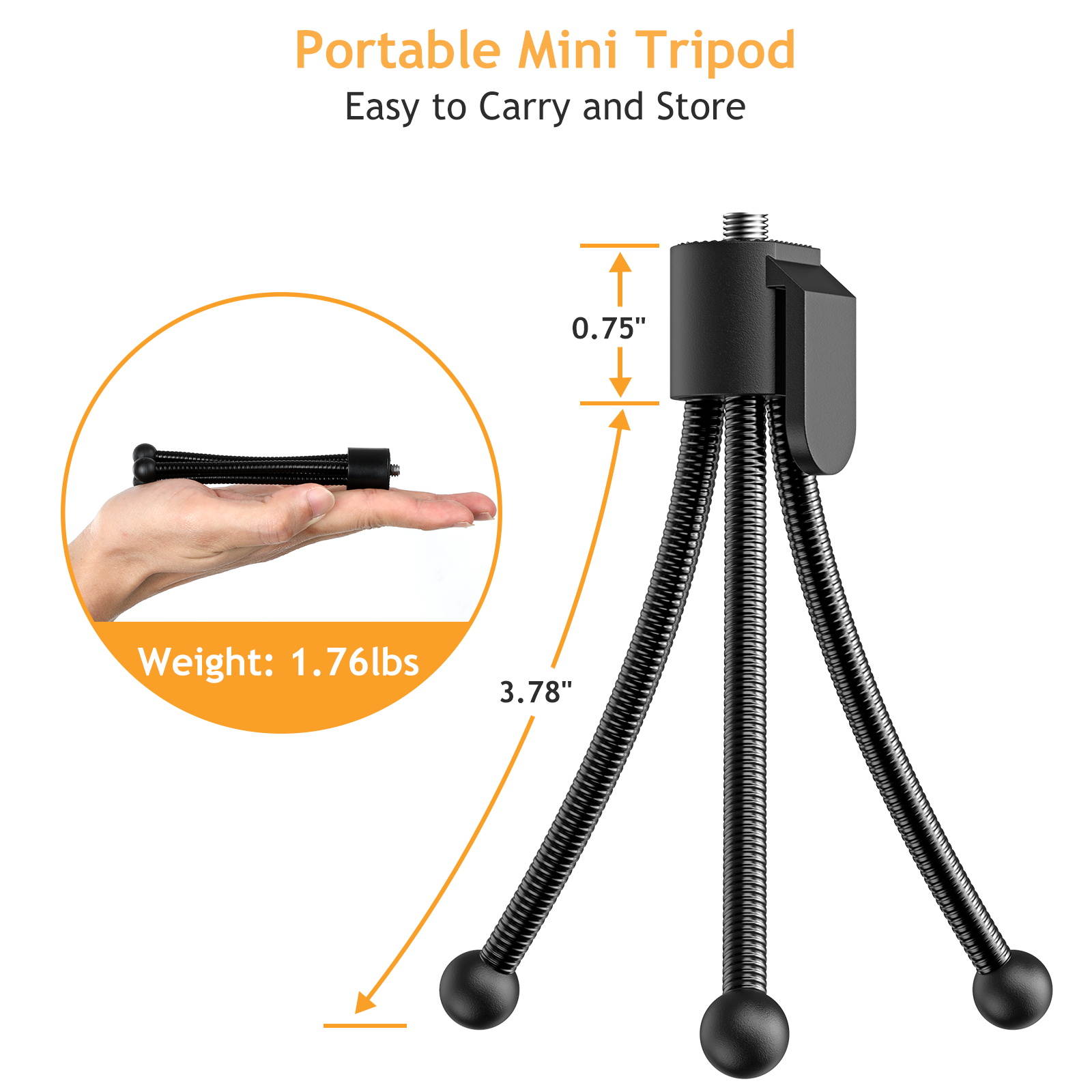 Amada Webcam Stand, Portable and Flexible Phone Tripod for Video Recording, Compatible with iPhone Gopro and All Sports Camera, Perfect for Selfies, Vlogging, Streaming, Photography