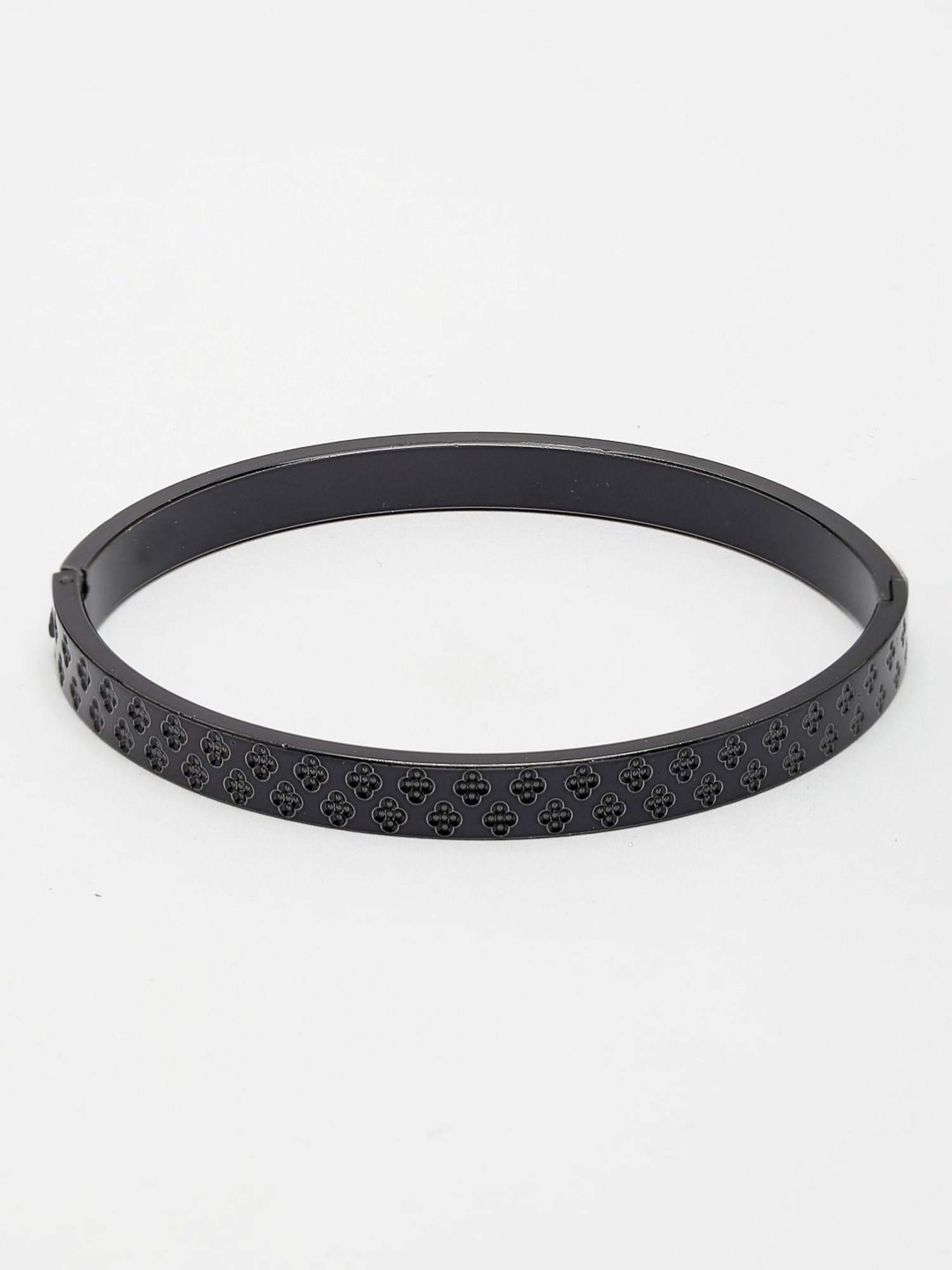 NVR Men Black Rhodium-Plated Stainless Steel Kada Bracelet