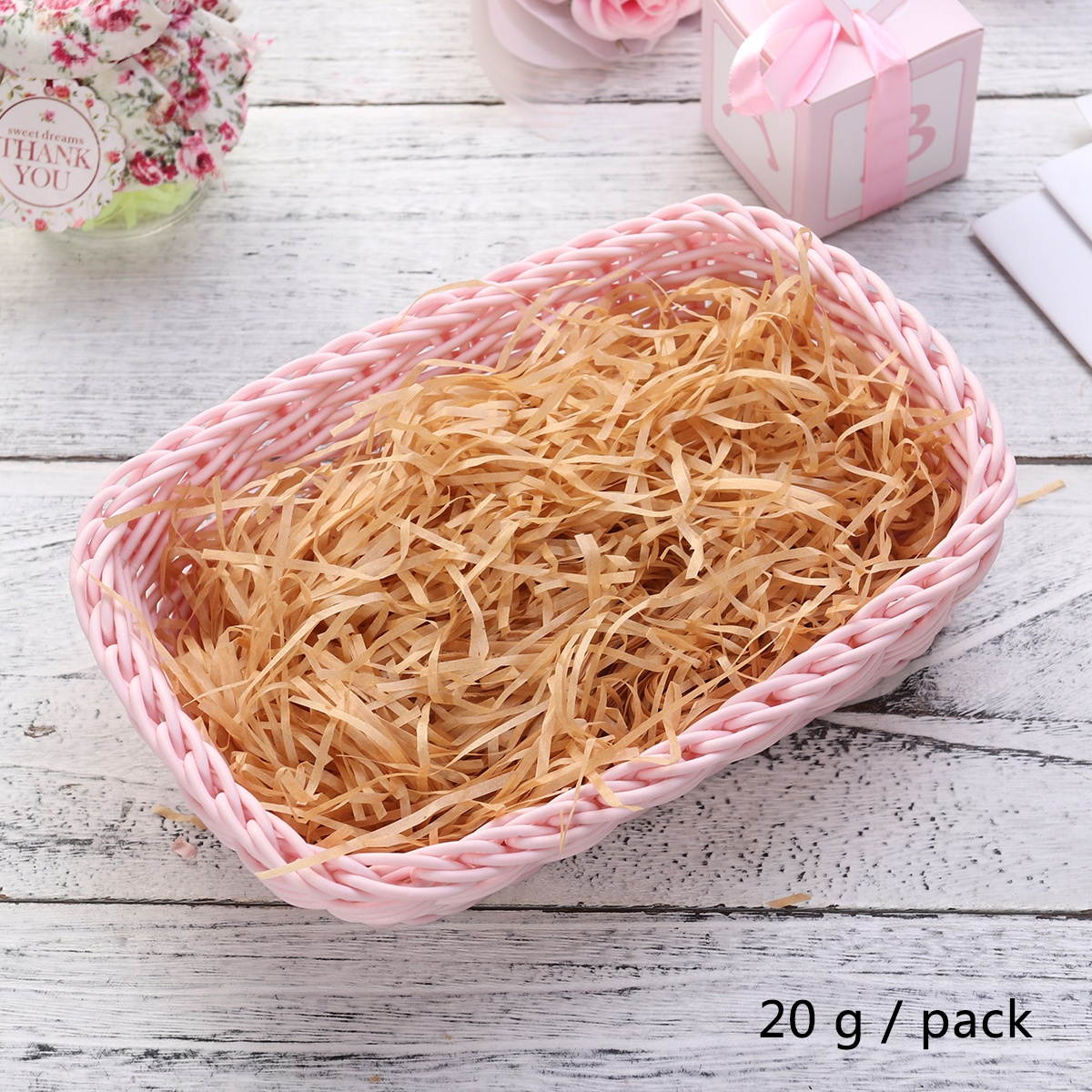 Colored Cut Paper Shred Filler for Gift Wrapping and Box Filling Candy Chocolate Void Filler with Natural Lafite Grass Silk Paper 20G/Bag (White)