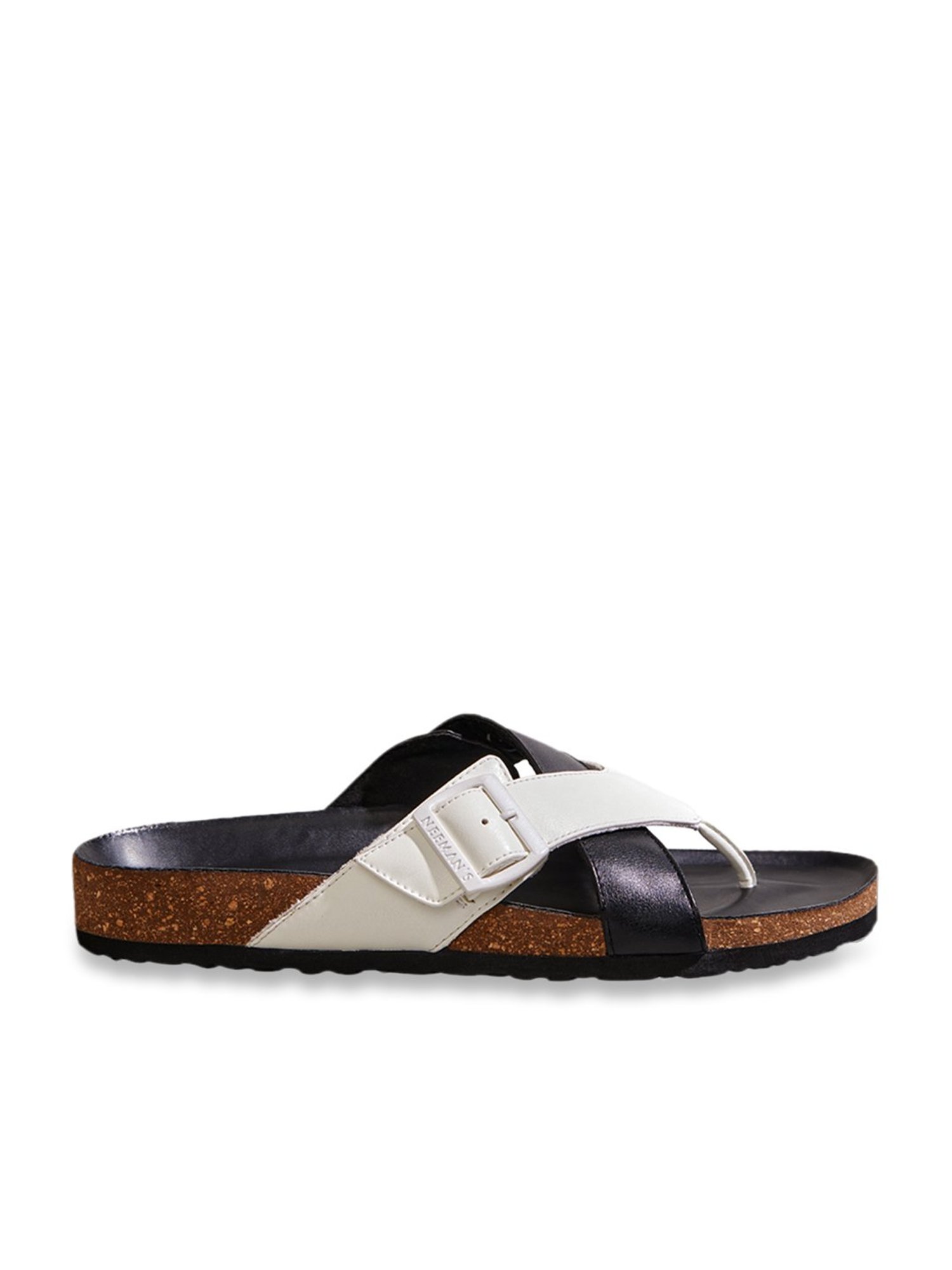 Neemans Men's Cork Black & White Thong Sandals
