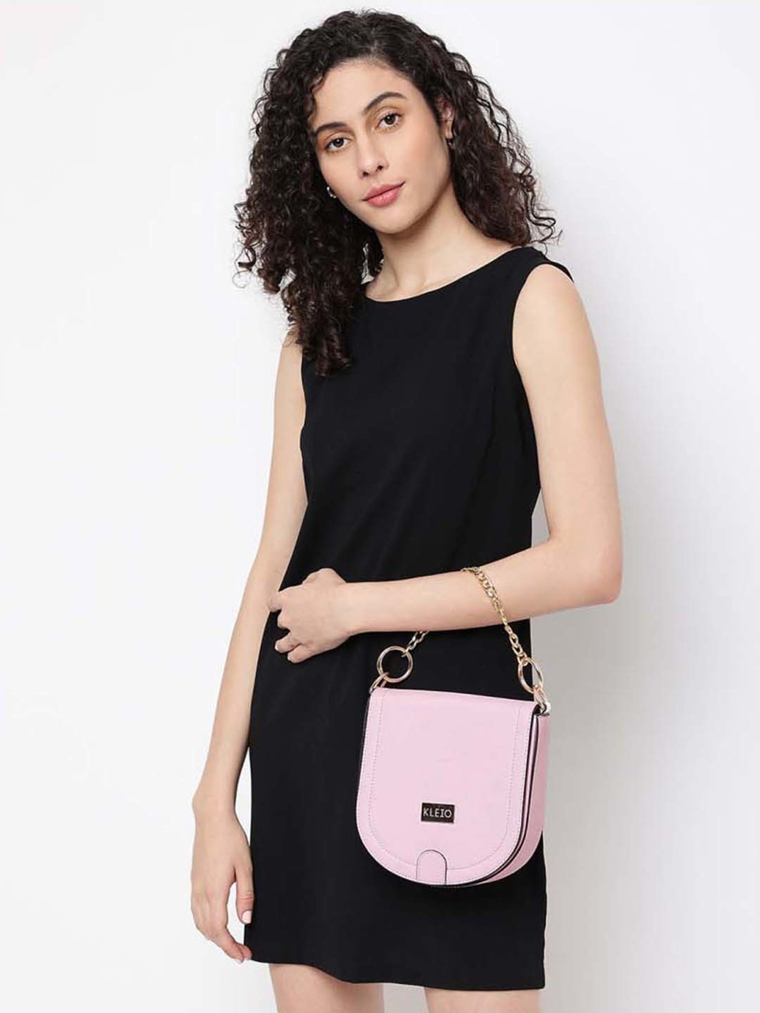 KLEIO Pink Solid Small Sling Handbag