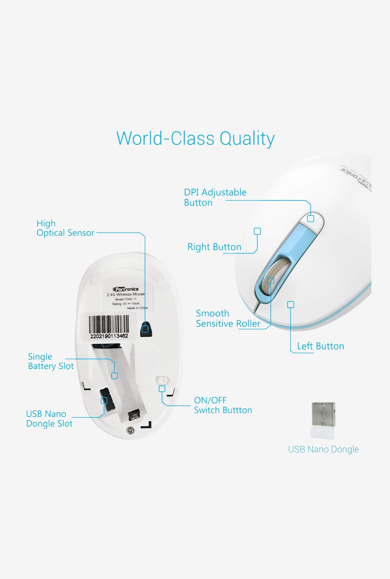 Portronics Toad 11 POR-015 Wireless Mouse (White/Blue)