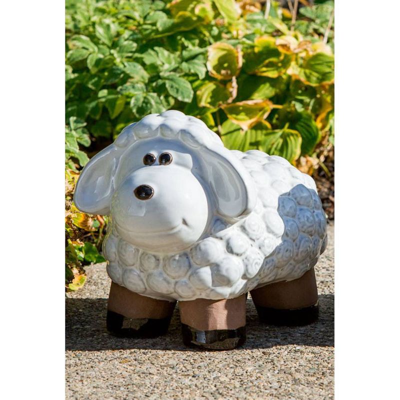 10.25" Handmade Glazed Ceramic Lamb Statue White - Alfresco Home LLC