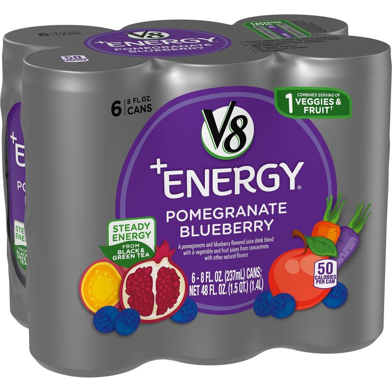 V8 V-Fusion +Energy Pomegranate Blueberry Vegetable & Fruit Juice - 6pk/8 fl oz Cans