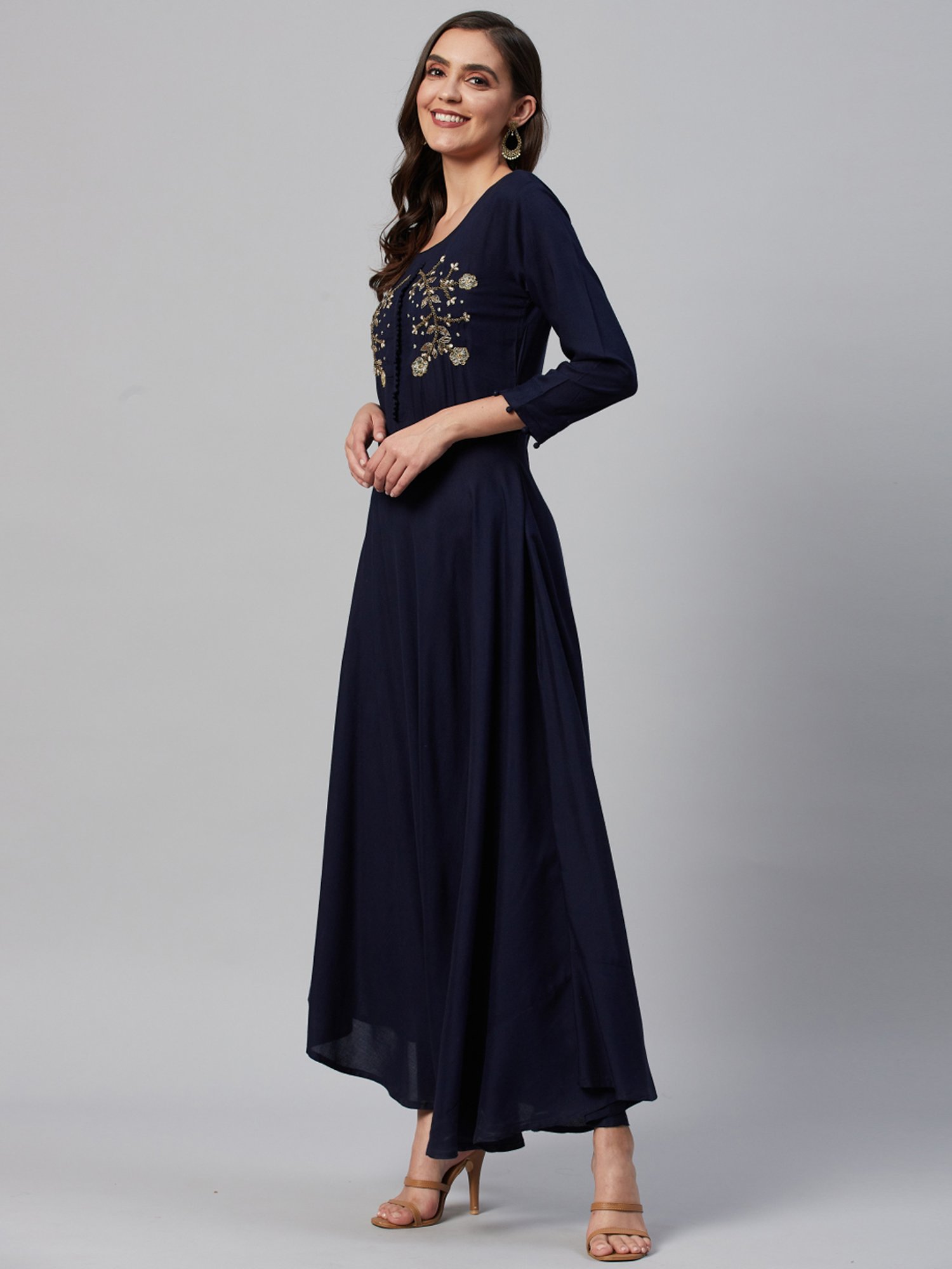 HIGHLIGHT FASHION EXPORT Navy Embellished Maxi Dress
