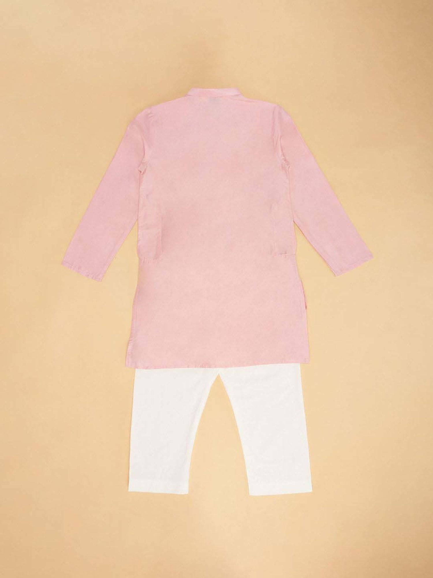 Indus Route by Pantaloons Kids Pink & White Regular Fit Full Sleeves Kurta Set