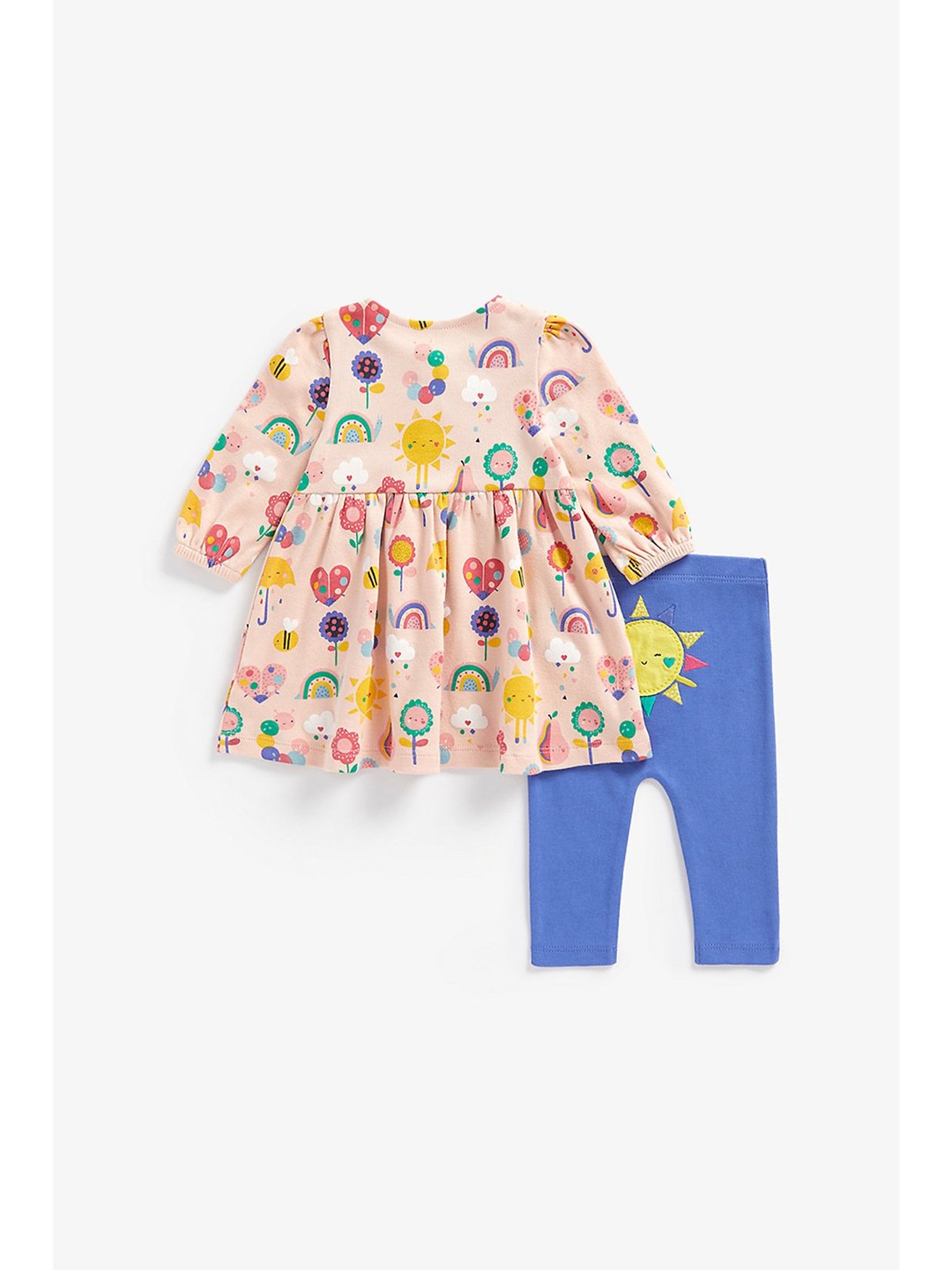 Mothercare Kids Peach & Blue Printed Full Sleeves Top with Leggings