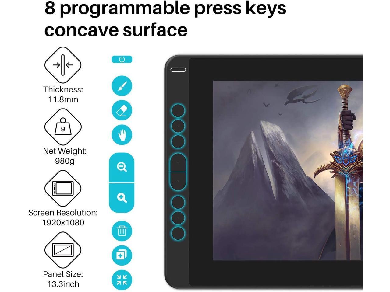 2020 HUION KAMVAS 13 Graphics Drawing Tablet with Full-Laminated Screen Android Support Battery-Free Sylus Tilt 8 Press Keys,13.3inch Pen Display,Black