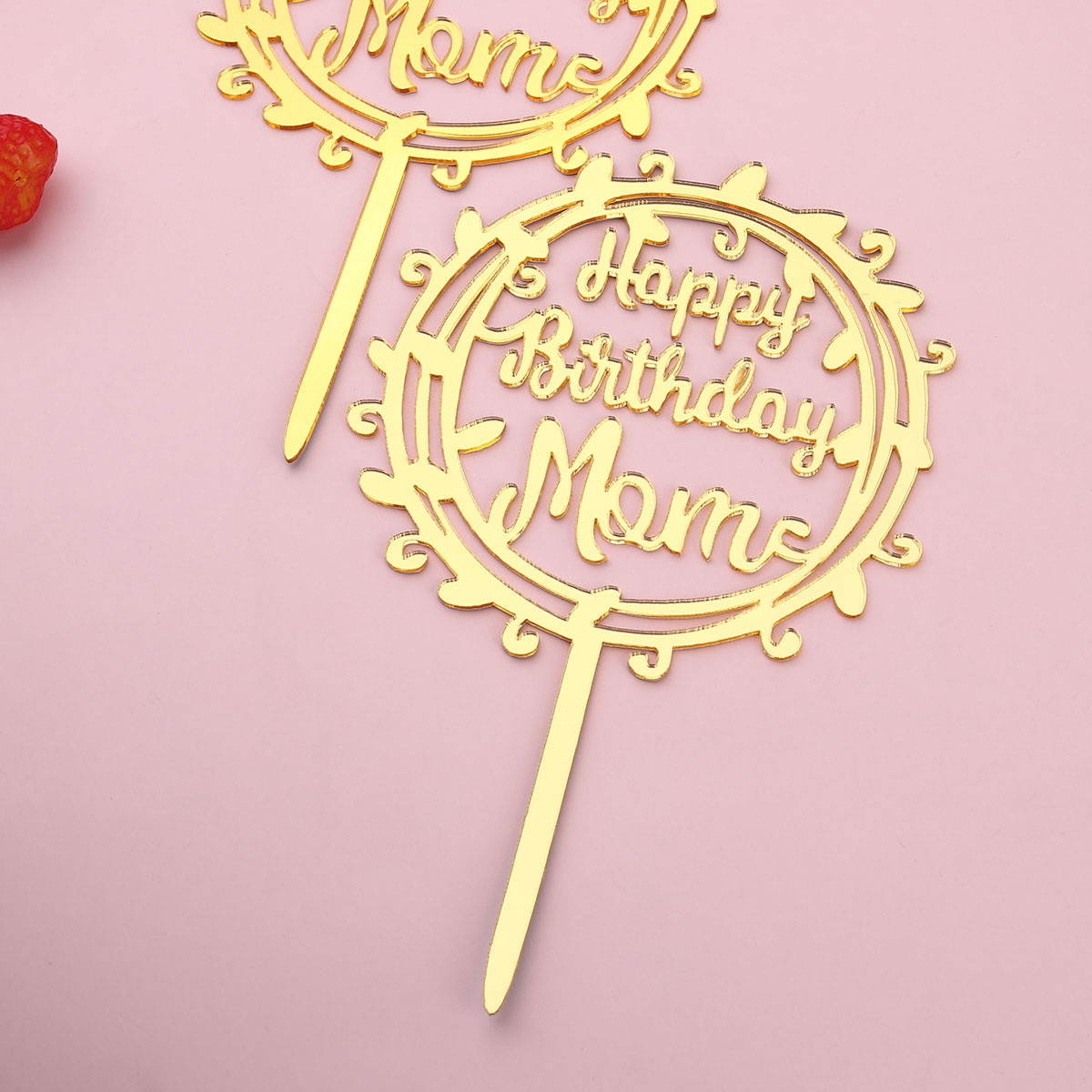6pcs Glitter Paper Cake Toppers Letter Printing Cake Picks DIY Cake Decoration Mothers Day Dessert Insert Party Favor for Decoration (Golden)