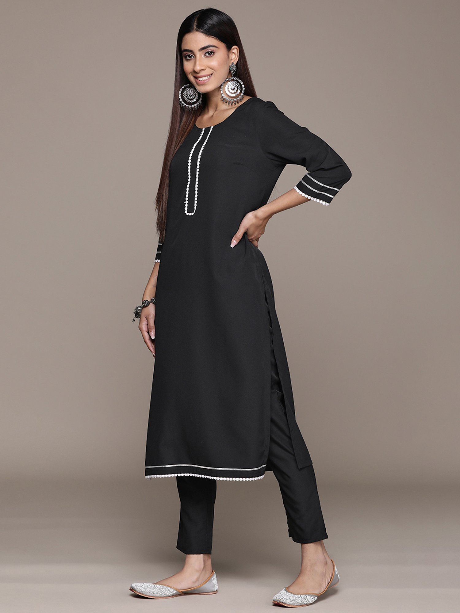 Ziyaa Black Kurta With Pant & Dupatta