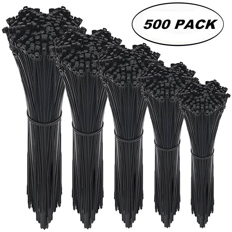 Zip Ties500 Packs SelfLocking 4+6+8+10+12Inch Width 016inch Nylon TiesPerfect for HomeOfficeGarage and Workshop Black