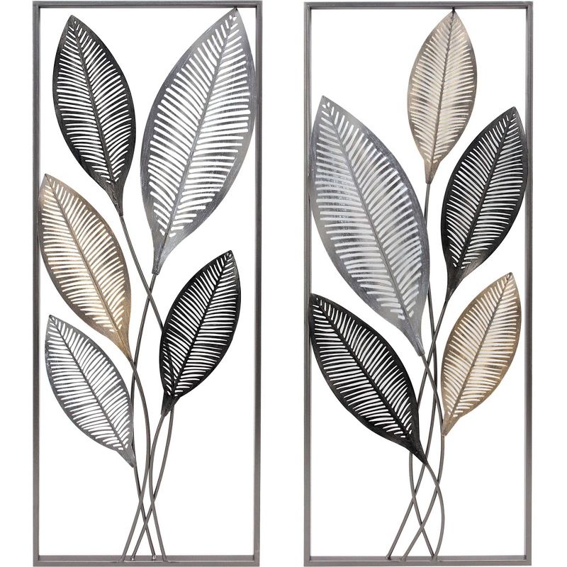 14" x 1.5" x 35.5" Metallic Leaves Wall Decor Set Antique Gold - FirsTime & Co.