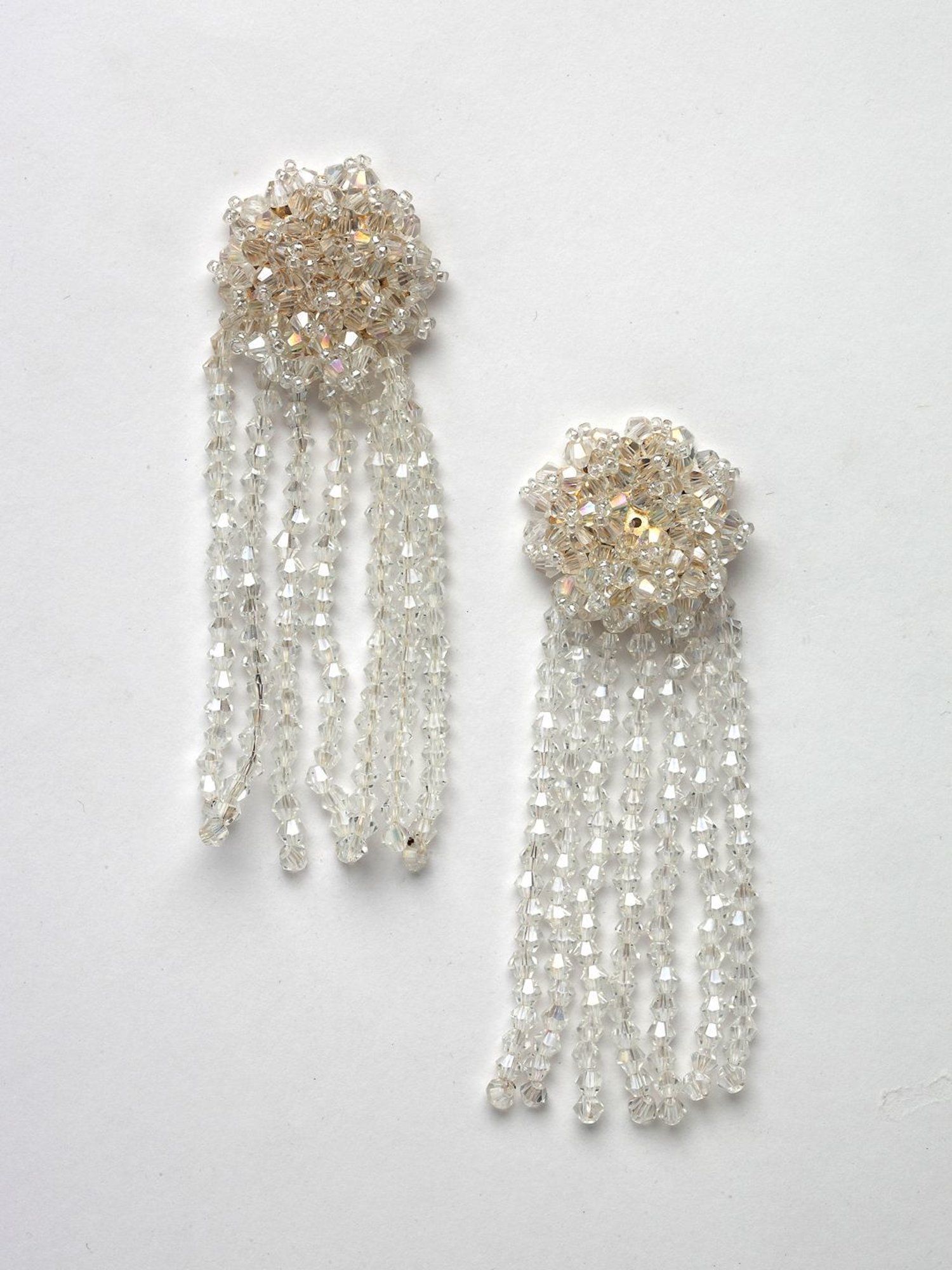 Moedbuille Crystals Floral Contemporary Design Layered Tasselled Earrings