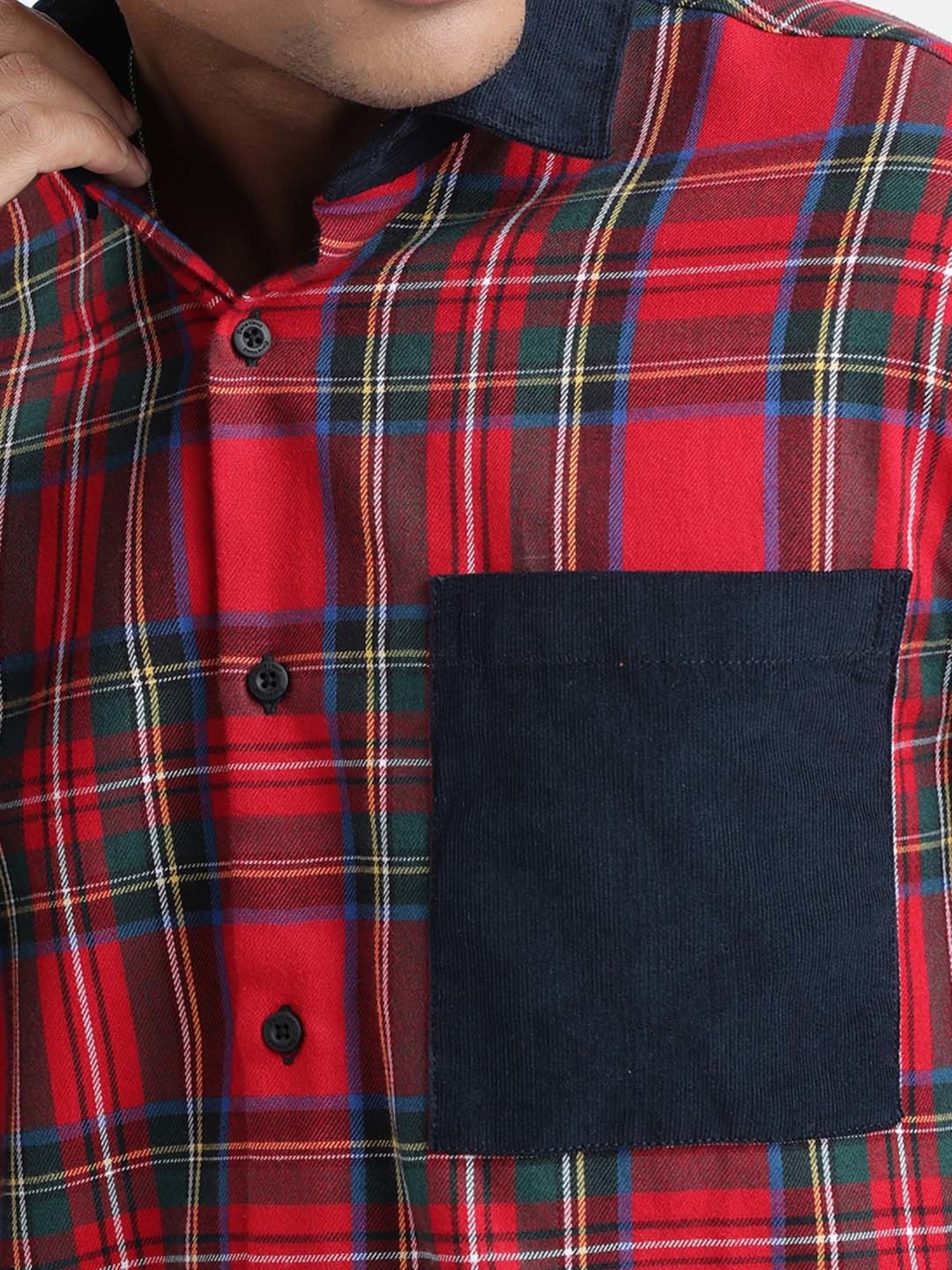 Bene Kleed Red Relaxed Fit Check Cotton Shirt