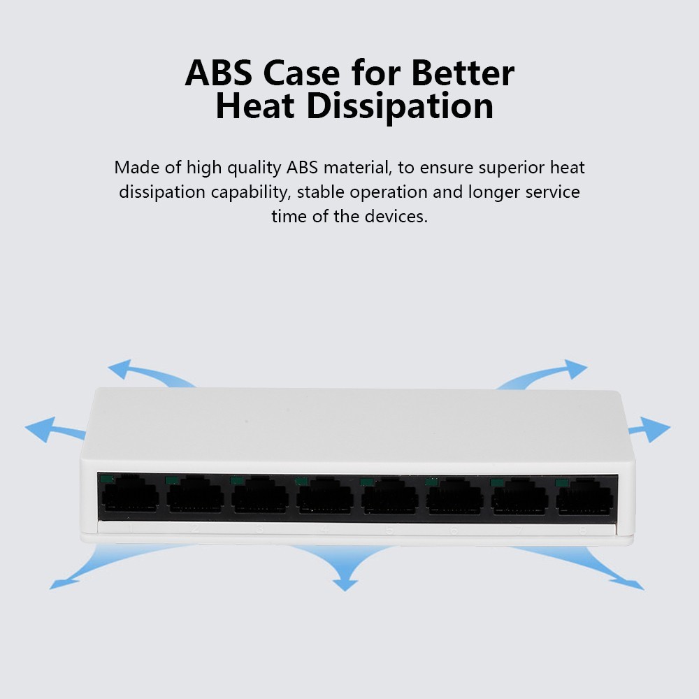 SW08 8-Port Switch Gigabit 10/100Mbps Ethernet Switch Splitter Home Office US Plug