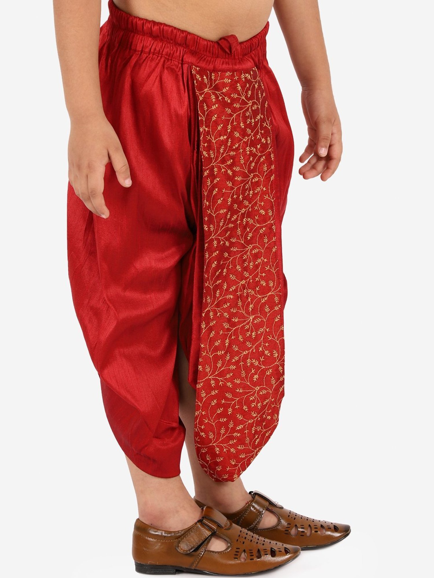 VASTRAMAY Kids Maroon Embroidered Dhoti