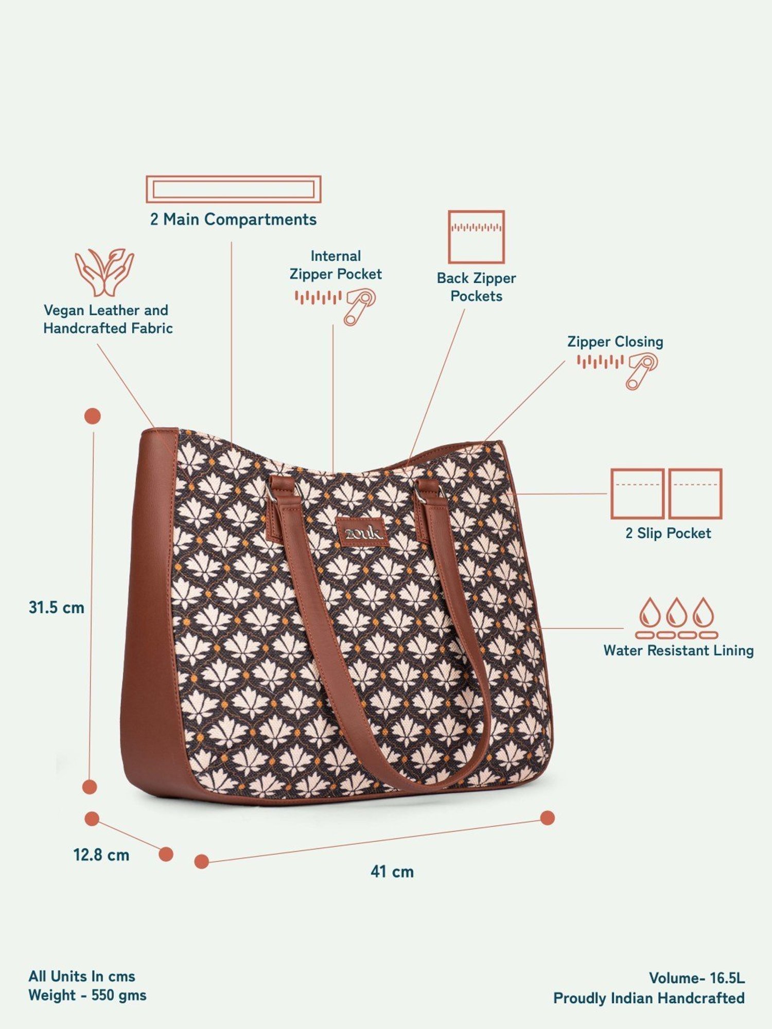 ZOUK Bidri Kaiser Printed Tote Handbag