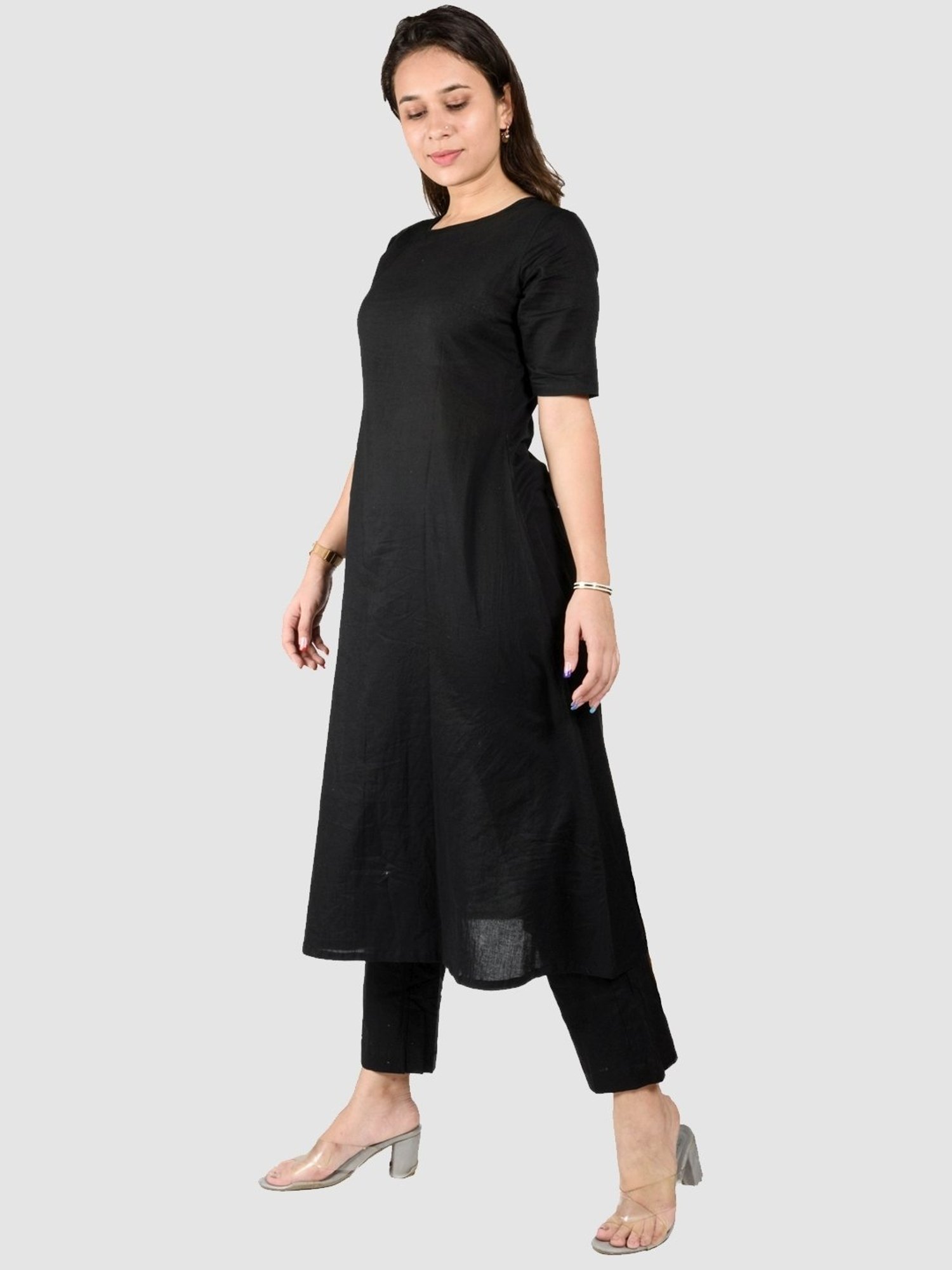 HOUSE OF JAMOTI Black Cotton Kurta Pant Set