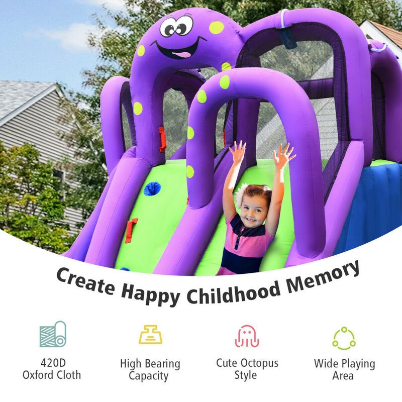 Costway Inflatable Water Park Octopus Bounce House Dual Slide Climbing Wall W/ Blower