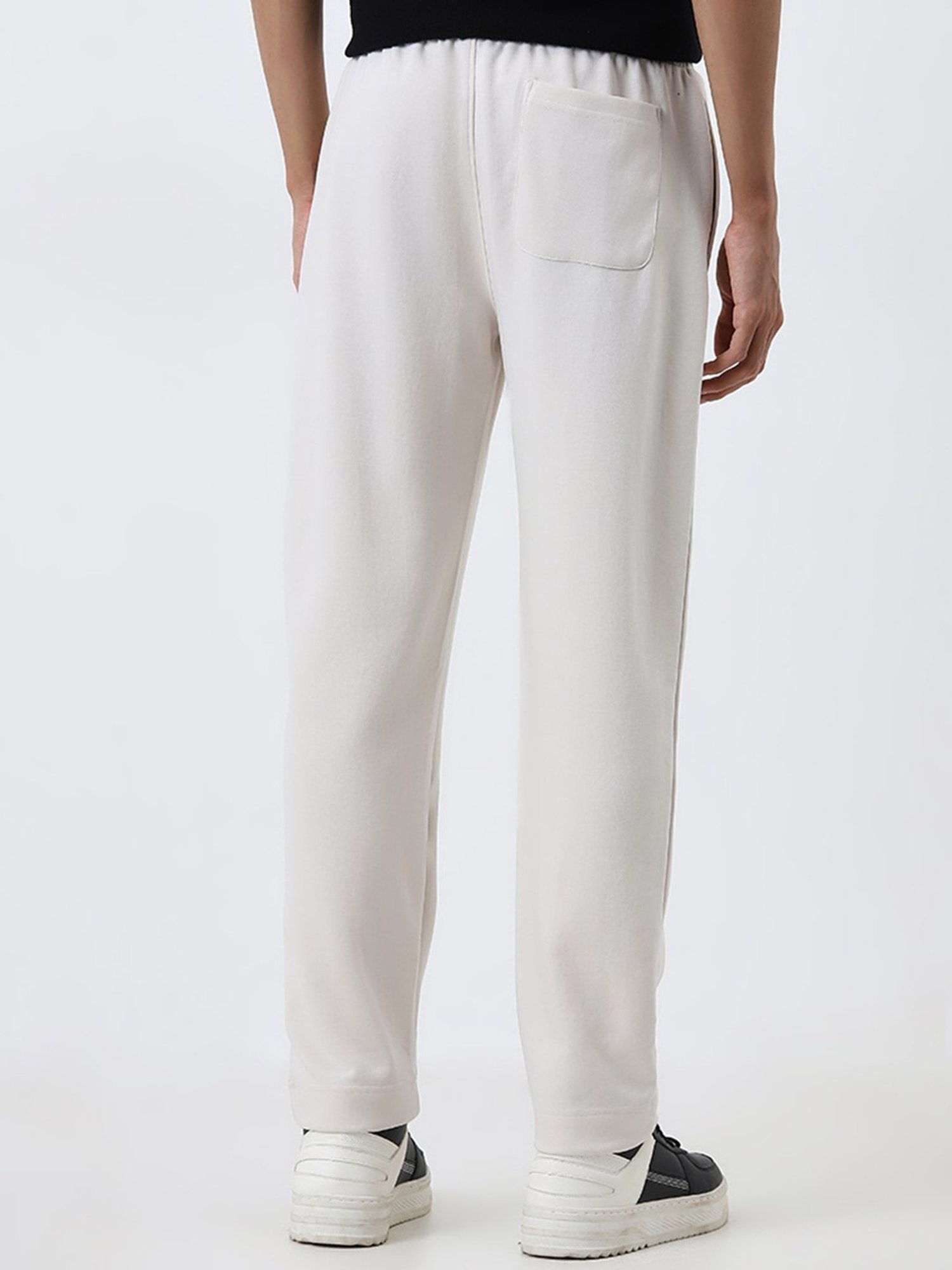 Studiofit by Westside Off-White Solid Relaxed-Fit Mid-Rise Track Pants