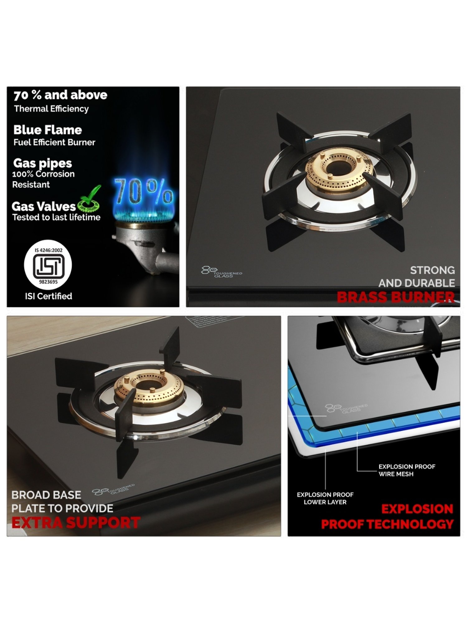 Urban Chef Gas Stove with 3 Burners ( Black )