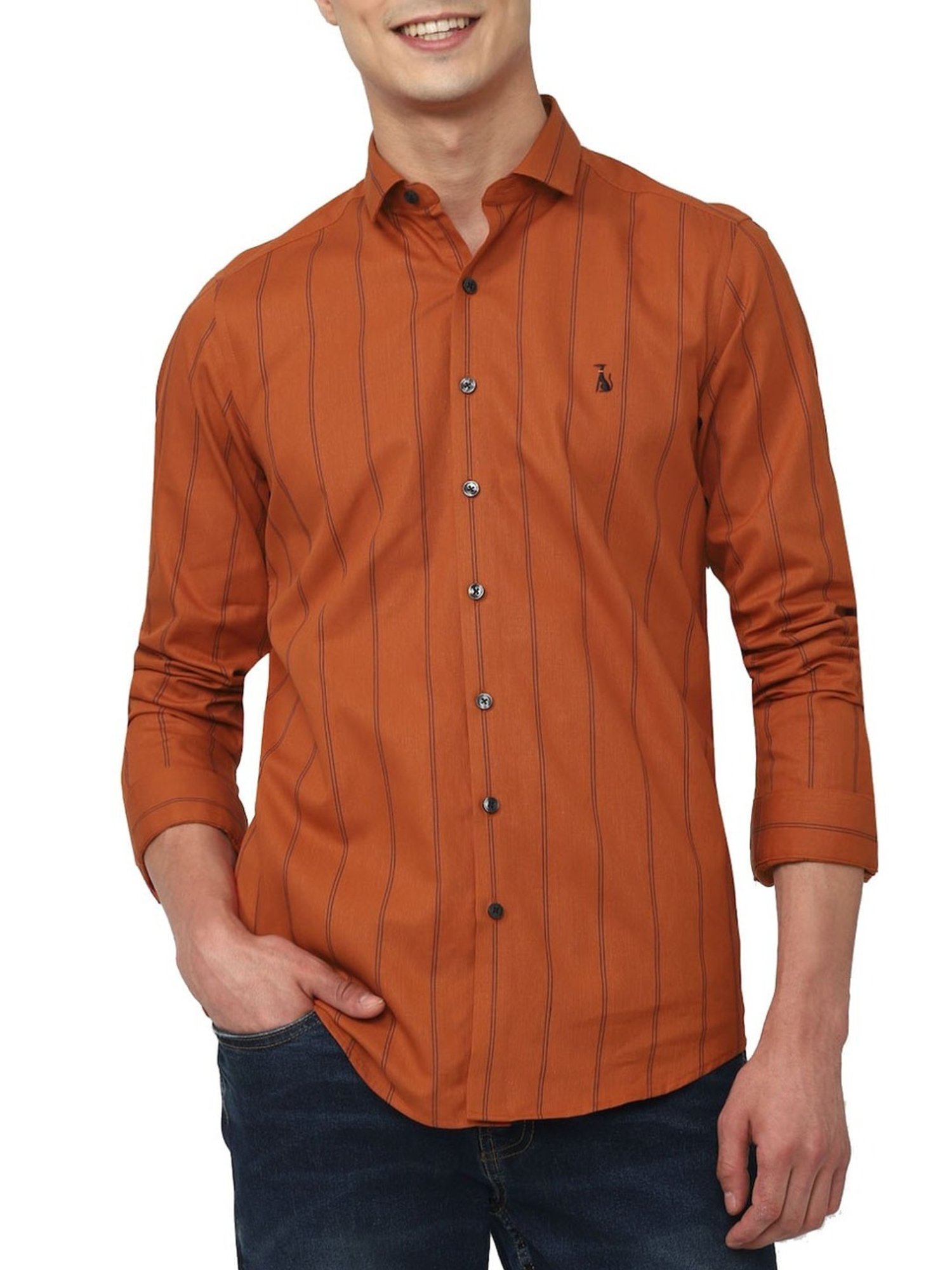 Simon Carter London Orange Stripes Slim Fit Shirt