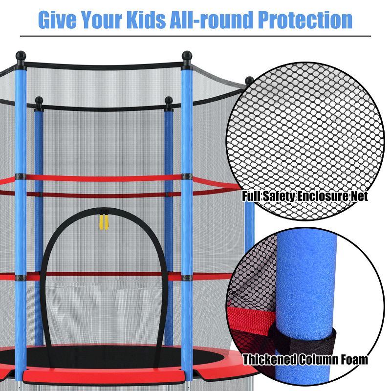 Costway 14 Ft Multicolored Trampoline Recreational Exercise w/ Safety Net Ladder