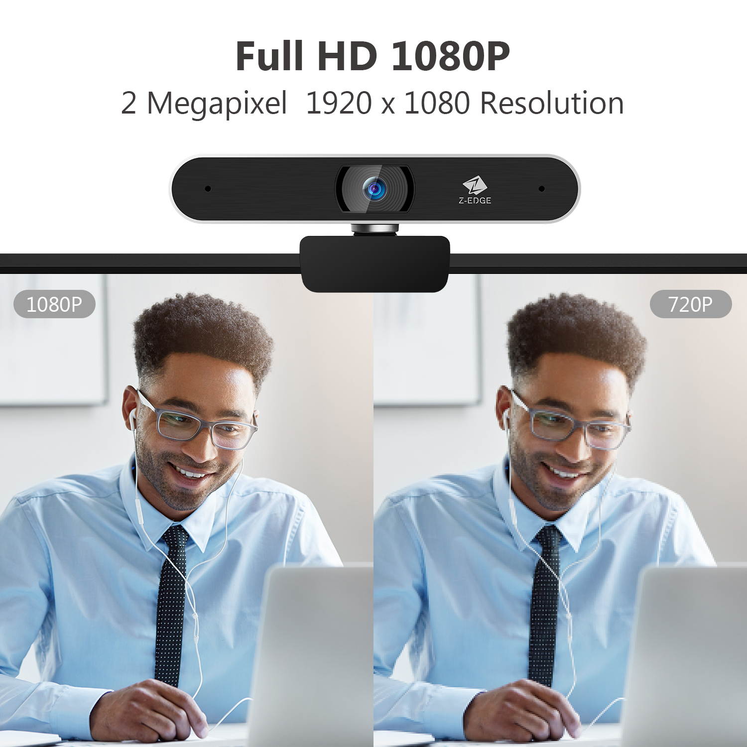 Z-EDGE ZW511 Full HD 1080P Webcam Auto Focus Web Camera for PC/Desktop/Laptop, Built-in Dual Stereo Microphone, Plug & Play, Compatible with Windows/Android/MAC OS
