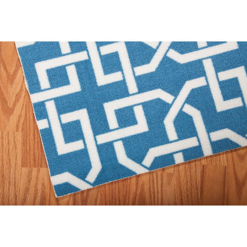 5'3"x7'5" Rectangle Indoor and Outdoor Loomed Geometric Area Rug Blue - Nourison