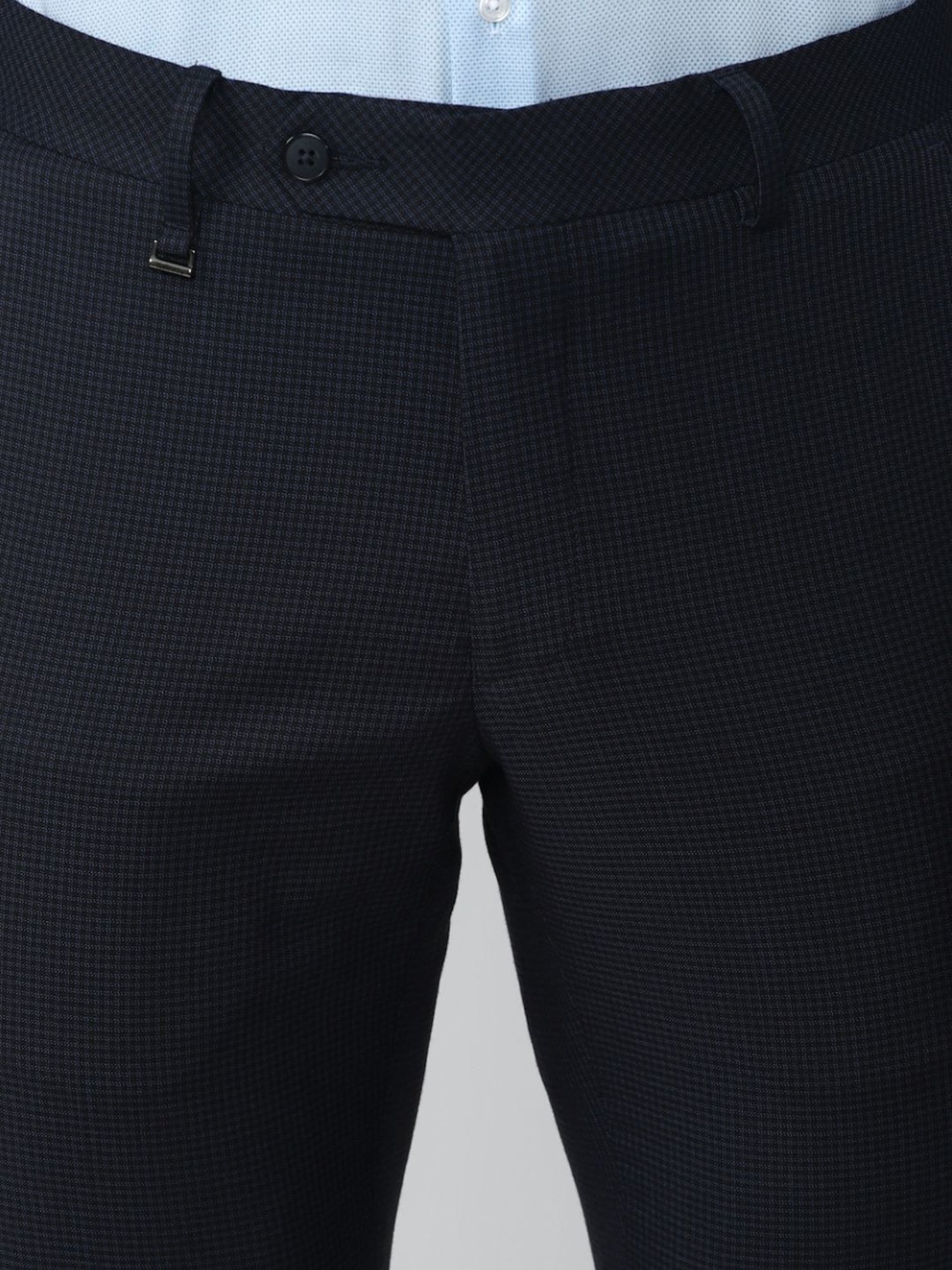Van Heusen Navy Slim Fit Checks Trousers