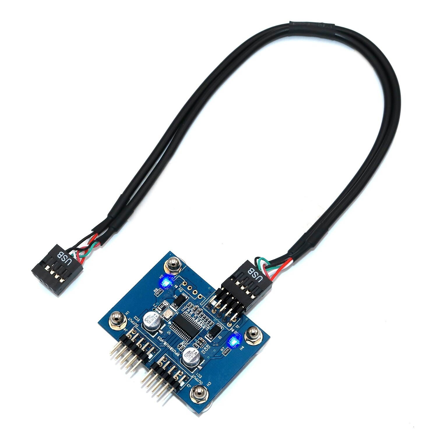 Amify Motherboard USB 2.0 9pin Header 1 to 2 Extension Hub Splitter Adapter Converter MB USB 2.0 Male to 2 Male 30CM/11.81" 9 pin Cable