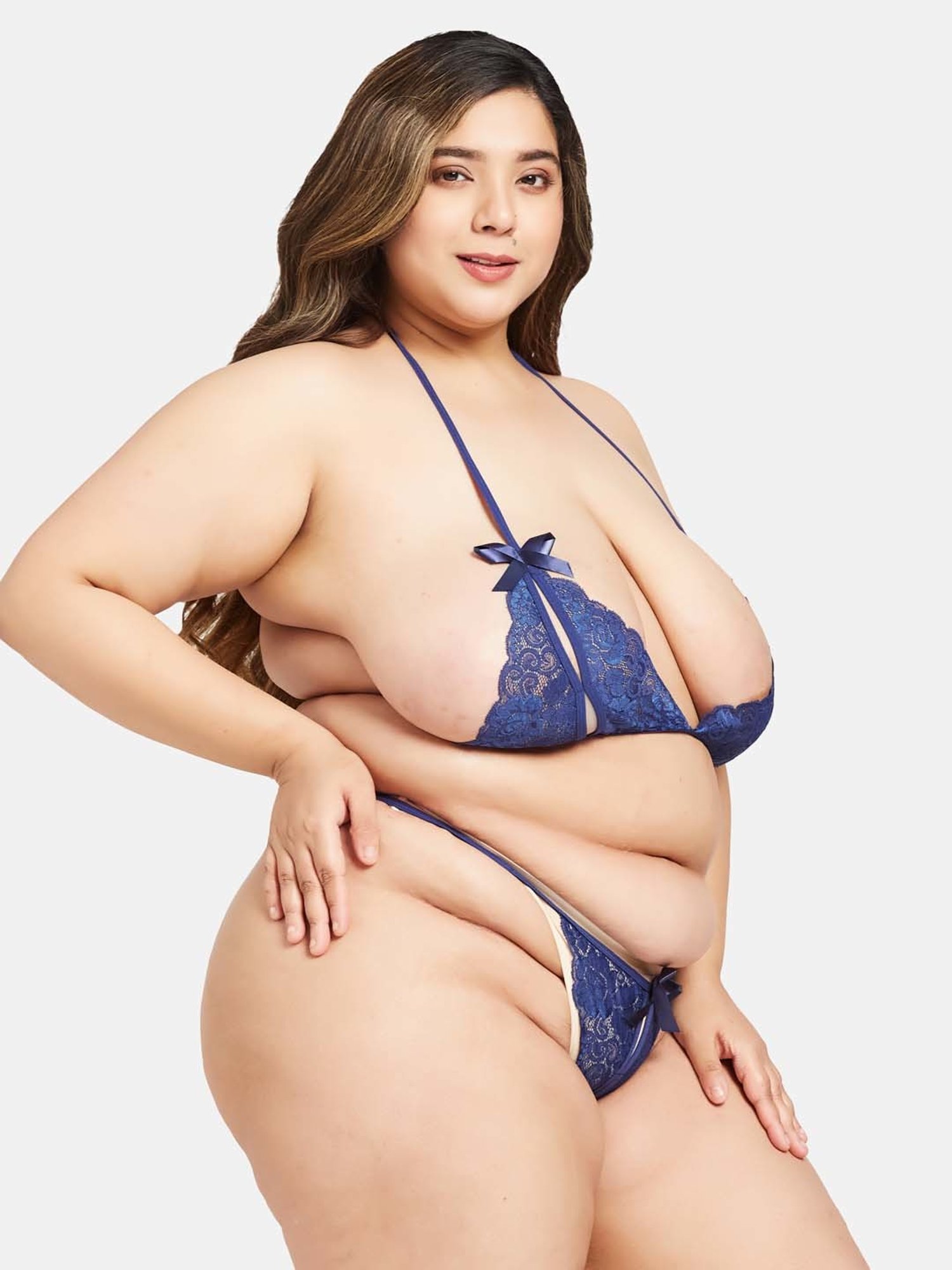 Secrets By ZeroKaata Navy Lace Work Bra Panty Set