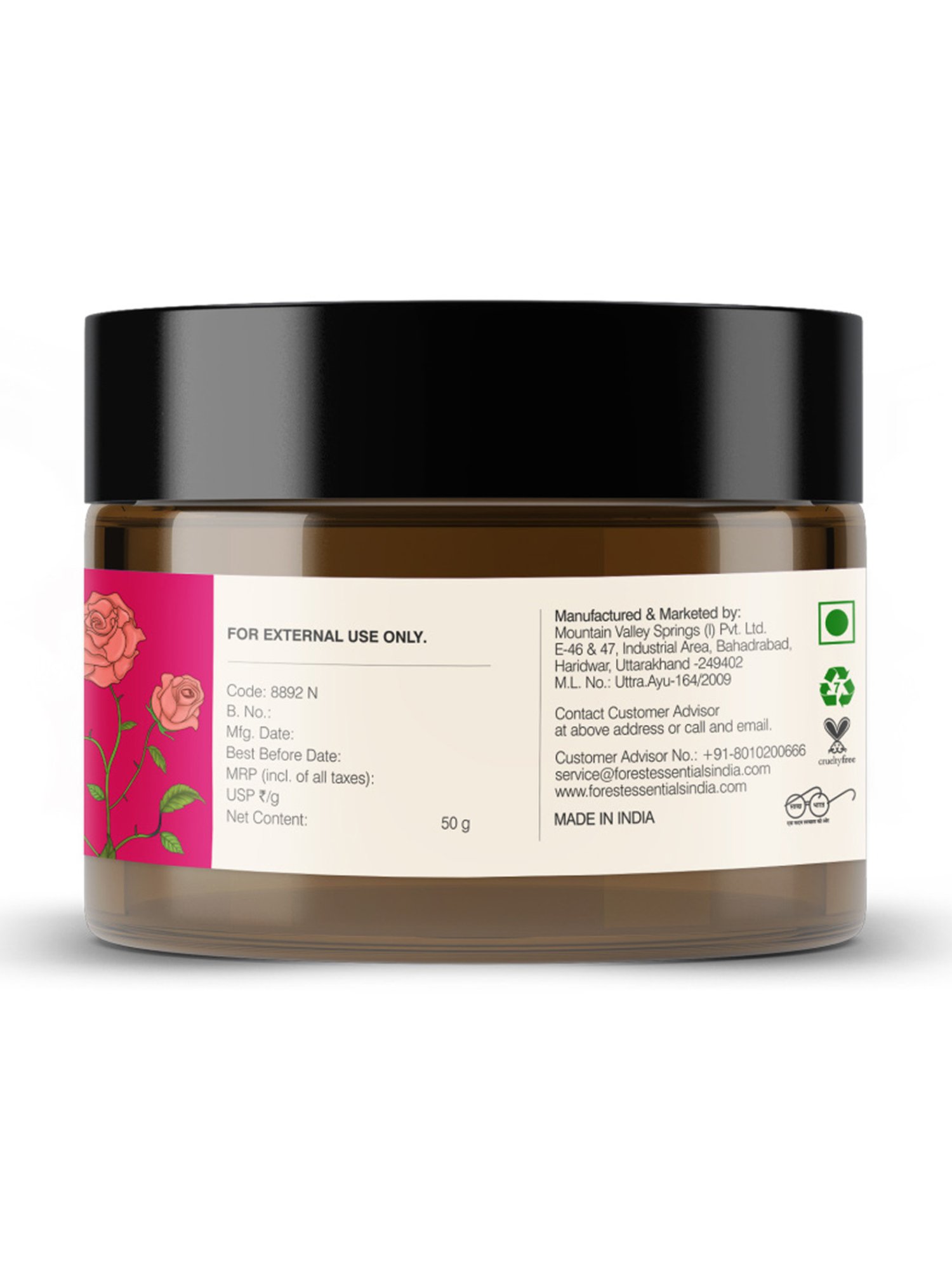 Forest Essentials Light Hydrating Ayurvedic Moisturiser Facial Gel with Pure Rosewater - 50 gm