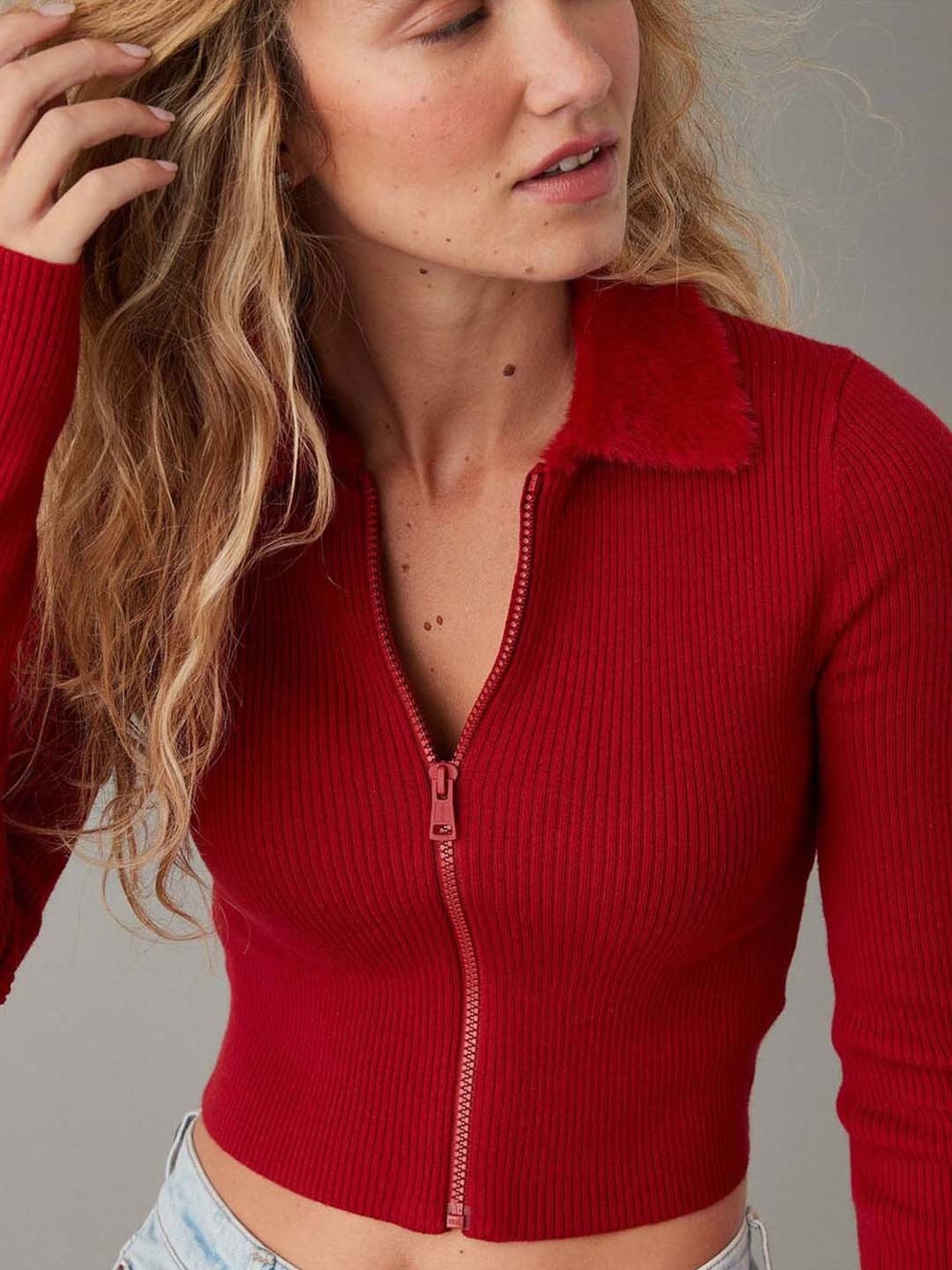American Eagle Outfitters Red Striped Crop Sweater
