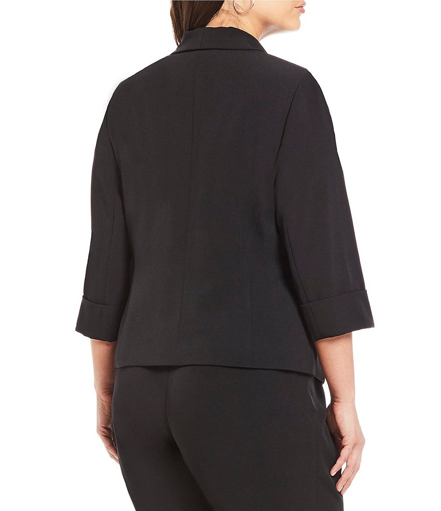 Kasper Plus Size Stretch Crepe Stand Combo Collar One Button Jacket